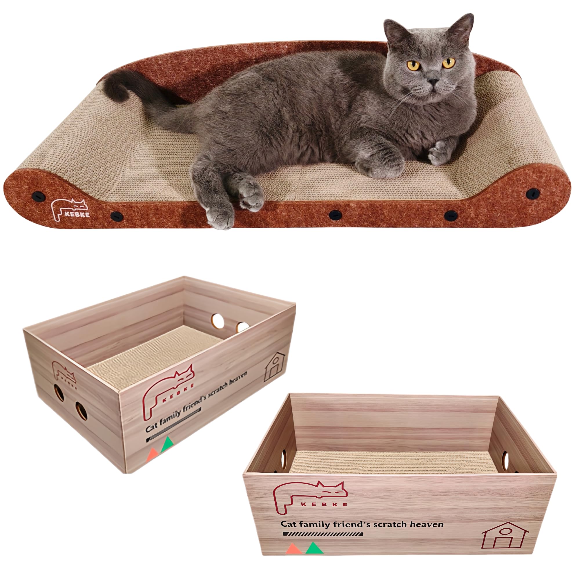 KEBKE cat-scratcher-box-17-5inch: spacious scratch box for multi-cat play sessions.