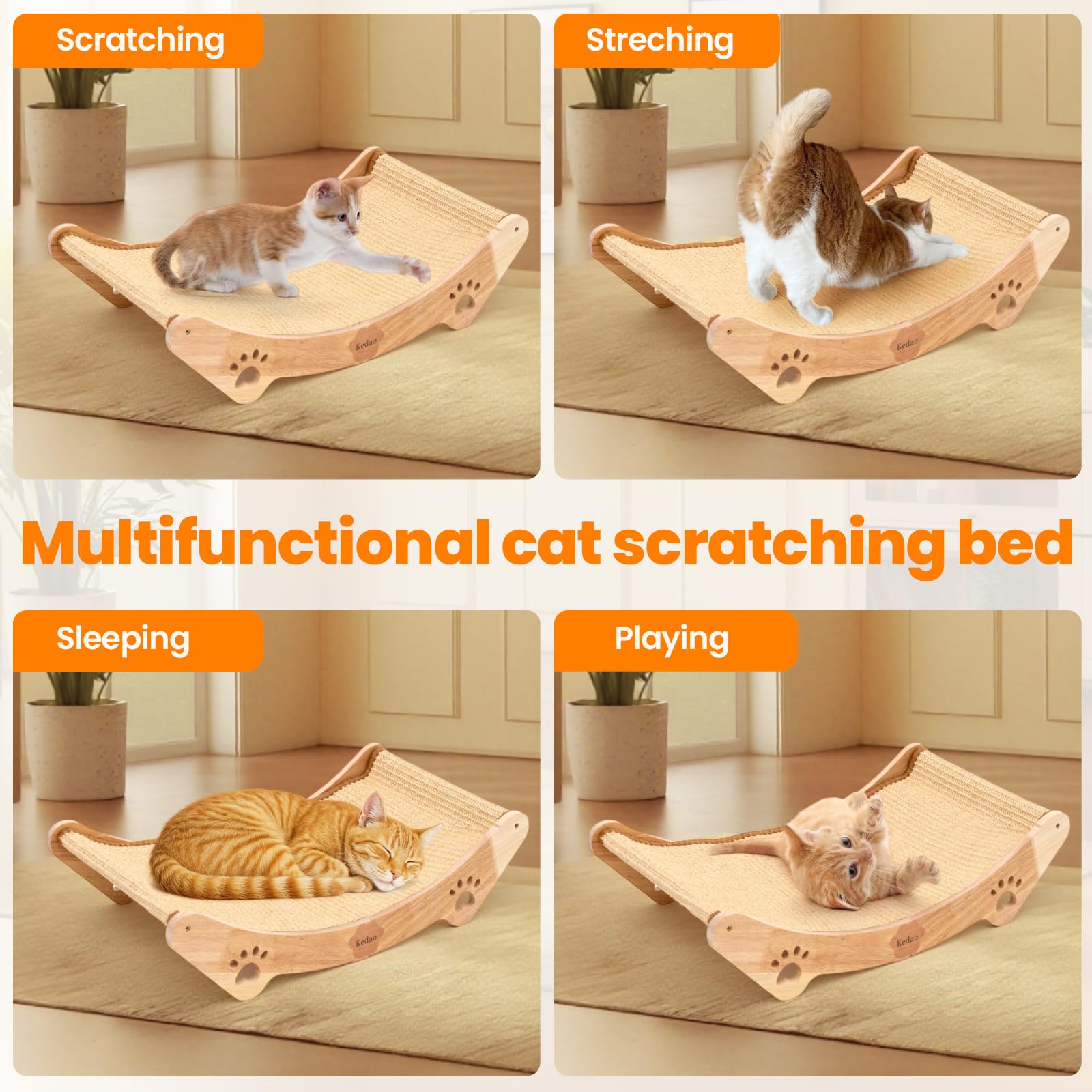 KEDAO cat scratcher bed dimensions demonstrate roomy 23x13 inch size.