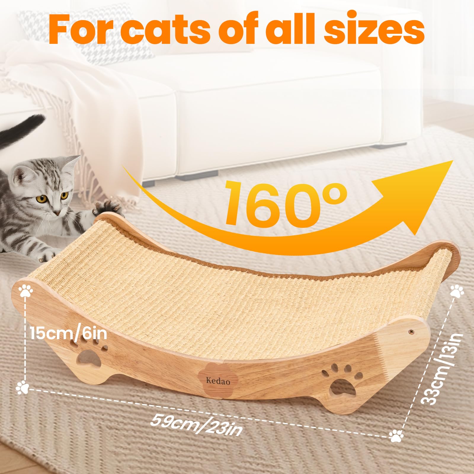 KEDAO sisal cat scratcher bed wooden frame close-up showing sturdy construction.