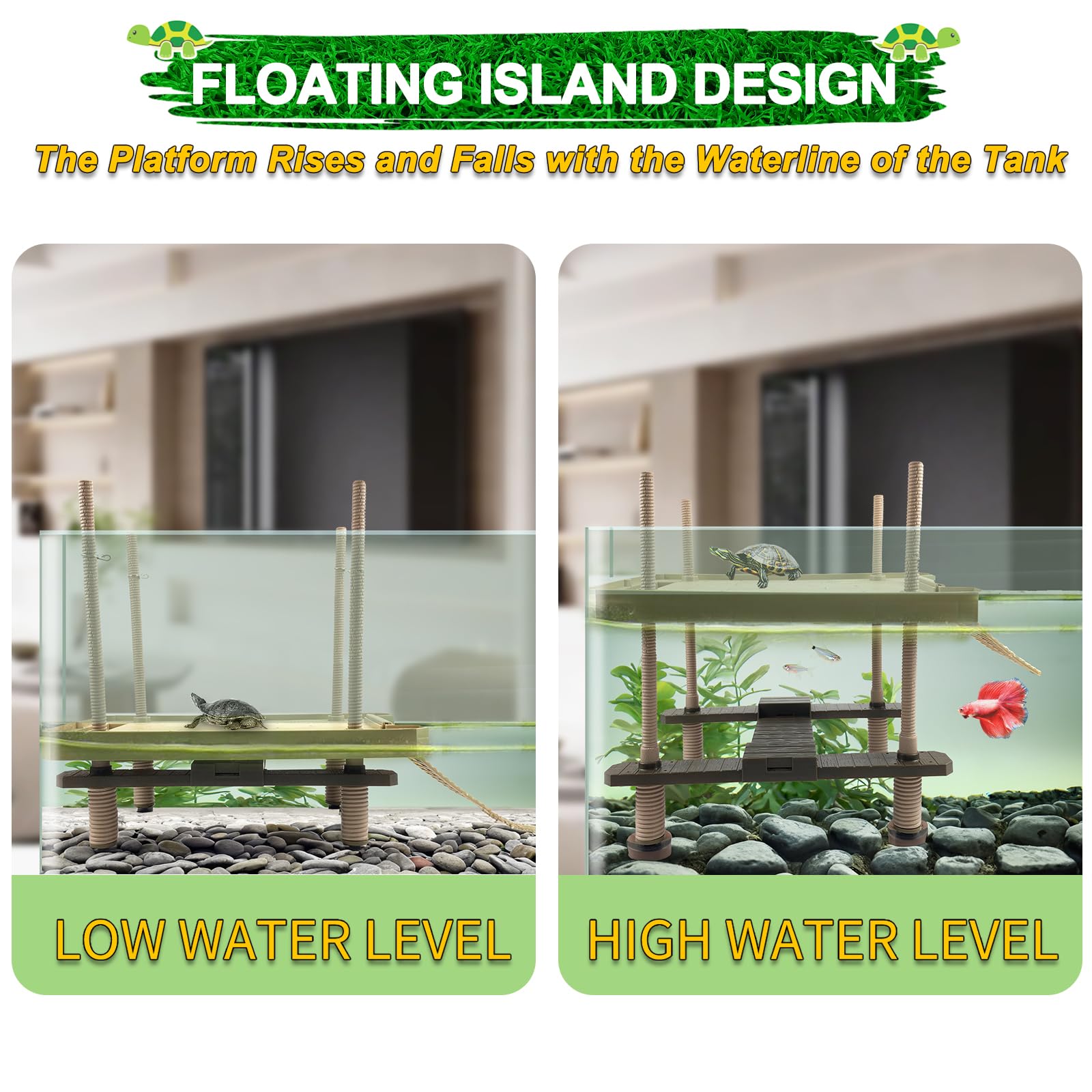 Keedolla pylon supports with suction cups stabilize the dock.