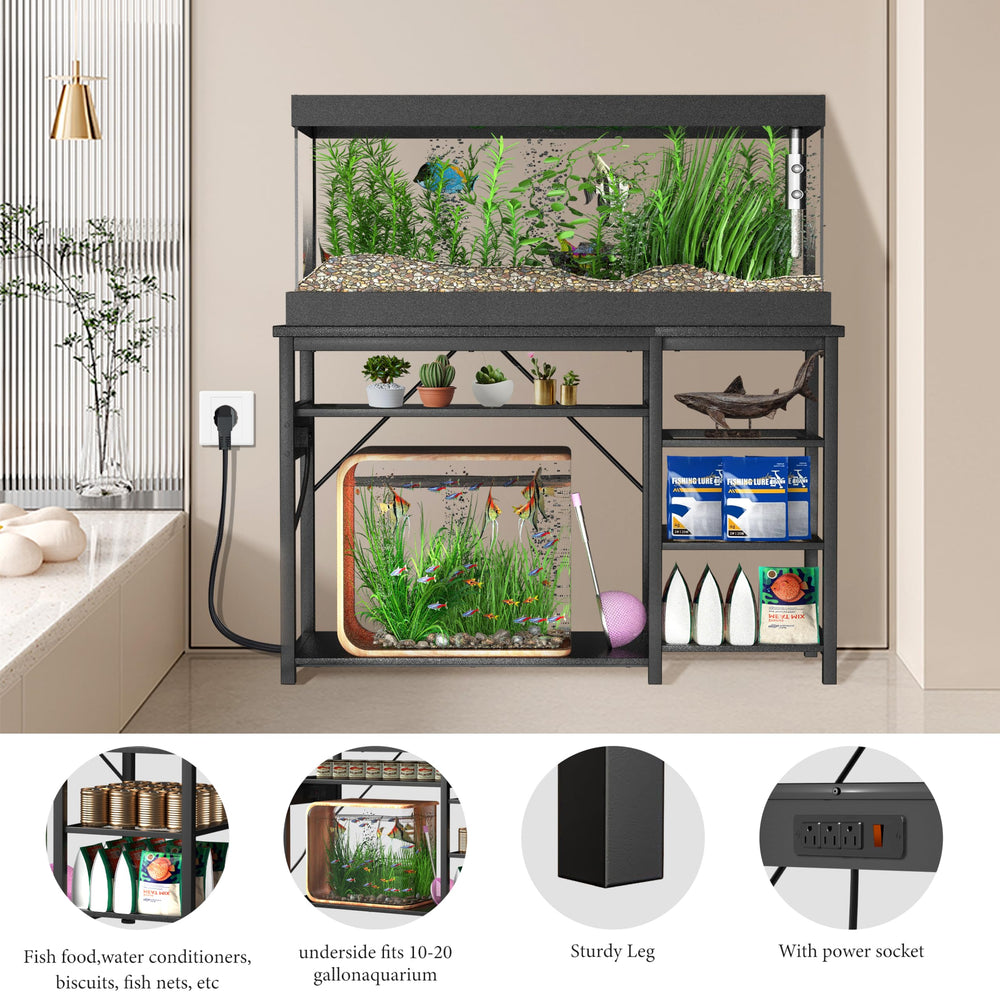 Keelian stand with built-in power outlets simplifies lighting and equipment setup.