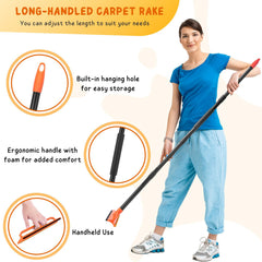 KeFanta carpet rake close-up of grooved copper edge for deep pet-hair removal.
