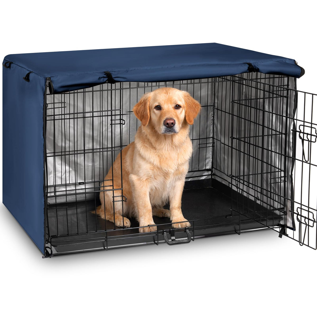 kefit dog crate cover 36in front view shows privacy and light blocking in navy.