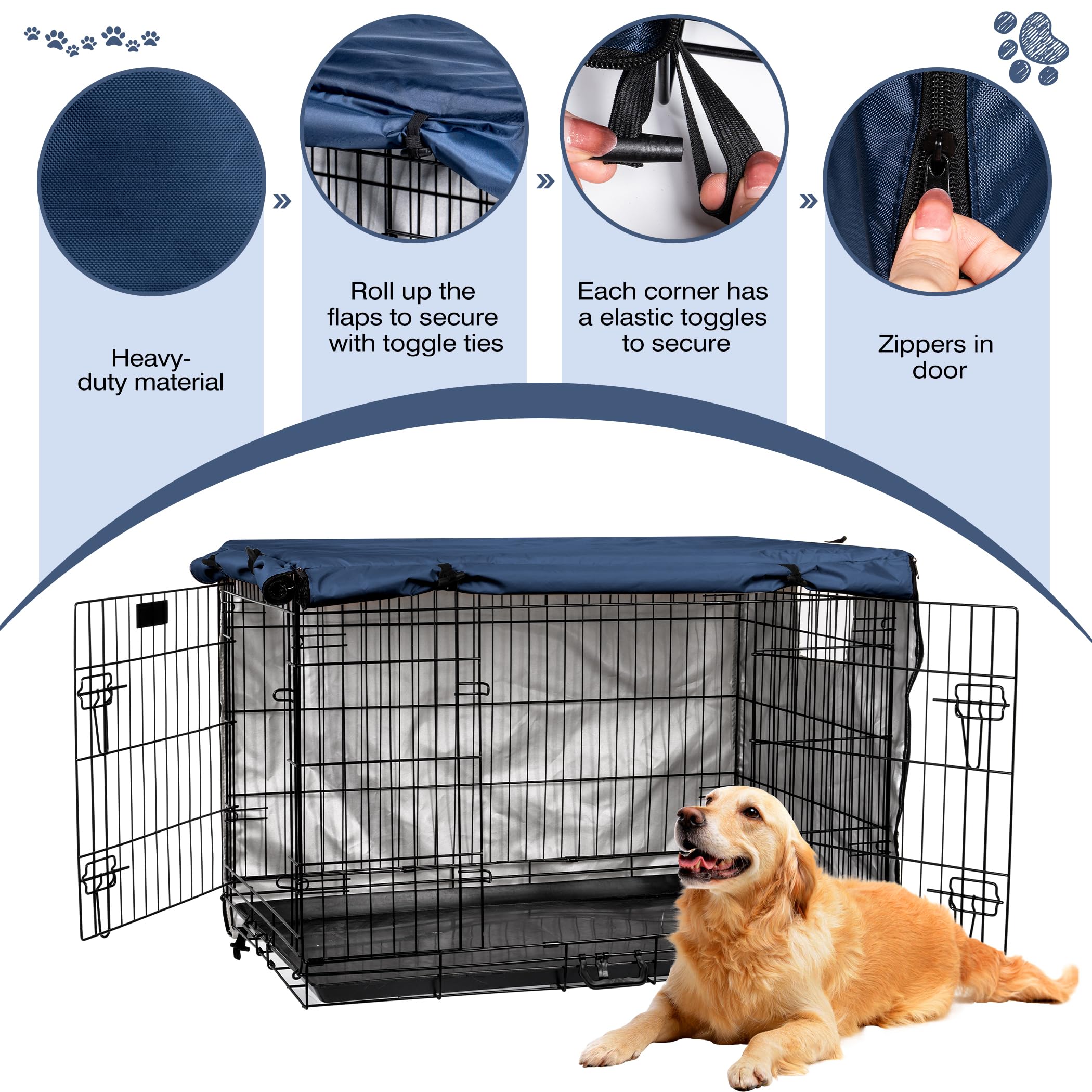 kefit dog crate cover elastic toggles corners navy secure to crate.