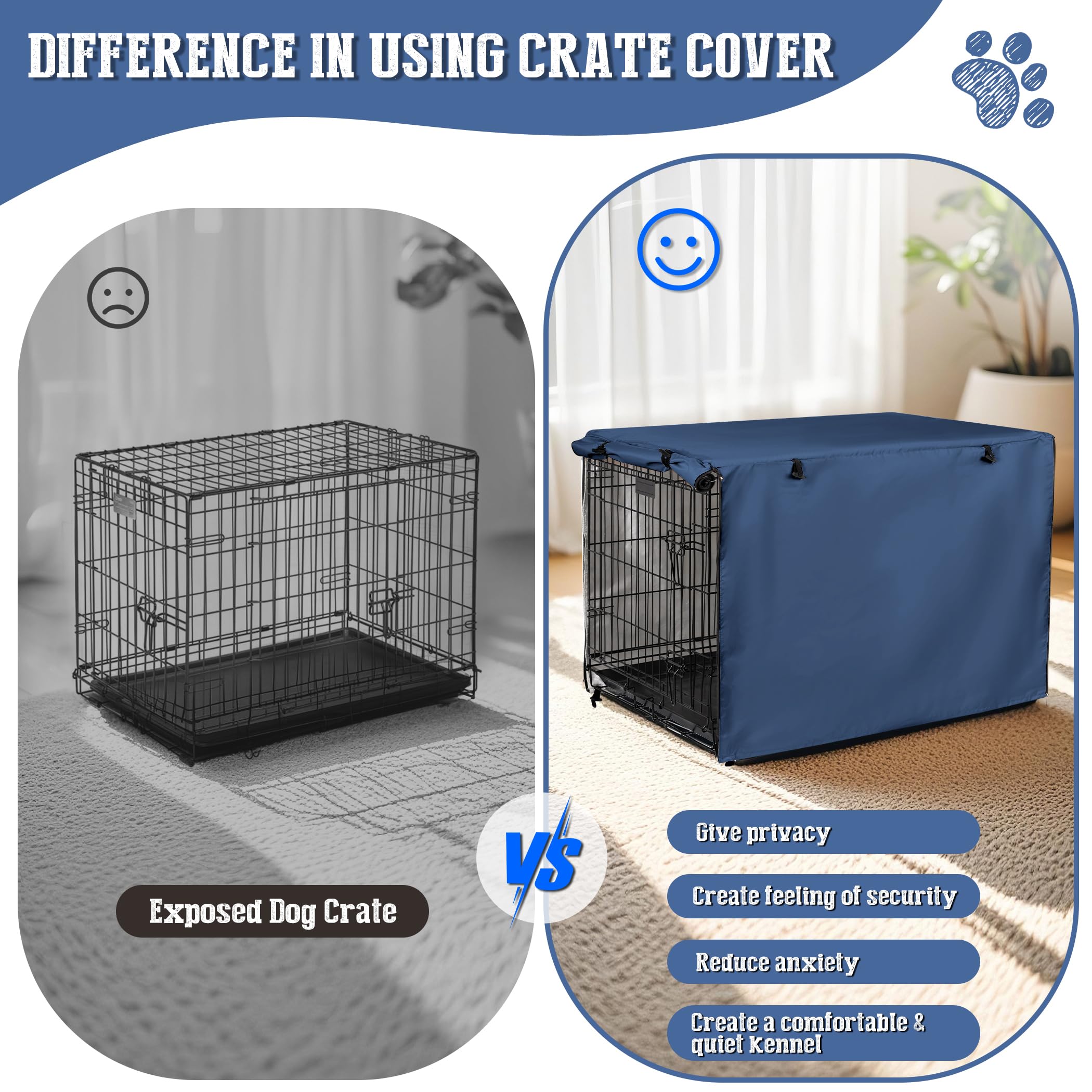 kefit dog crate cover rolled-up side flaps navy for crates with one or two doors.