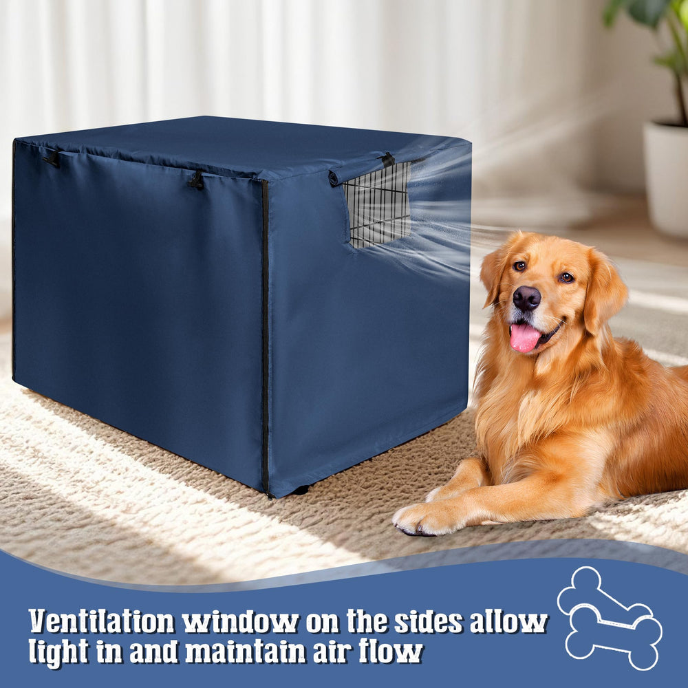 kefit dog crate cover side vent window navy enables airflow while maintaining quiet space.