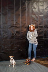 Kei Tomlison grey fleece hoodie material close-up shows cotton blend for cozy warmth