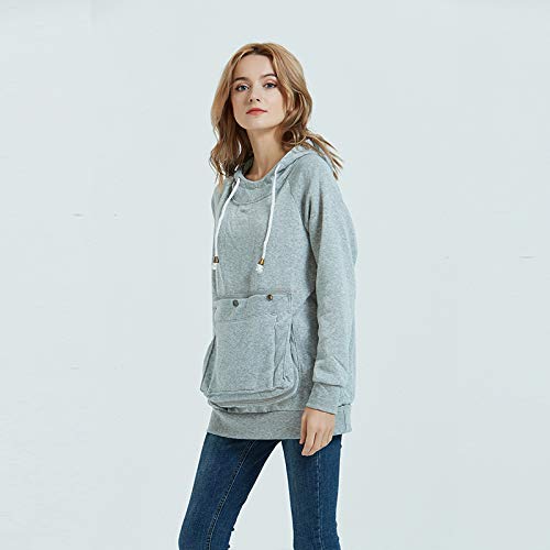 Kei Tomlison Pet Pouch Hoodie worn with kitten snuggling safely in the pouch