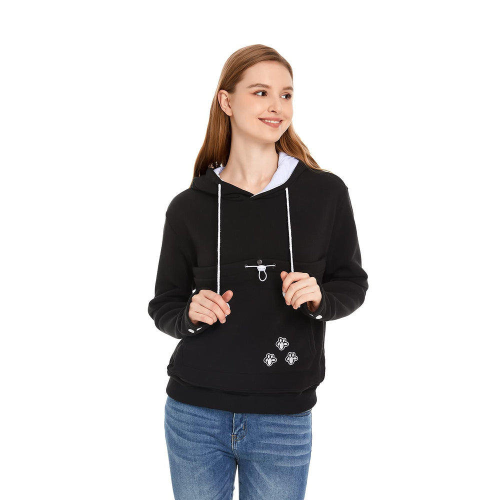 Kei Tomlison hoodie with pet inside pouch highlights cozy snuggle space for small pets