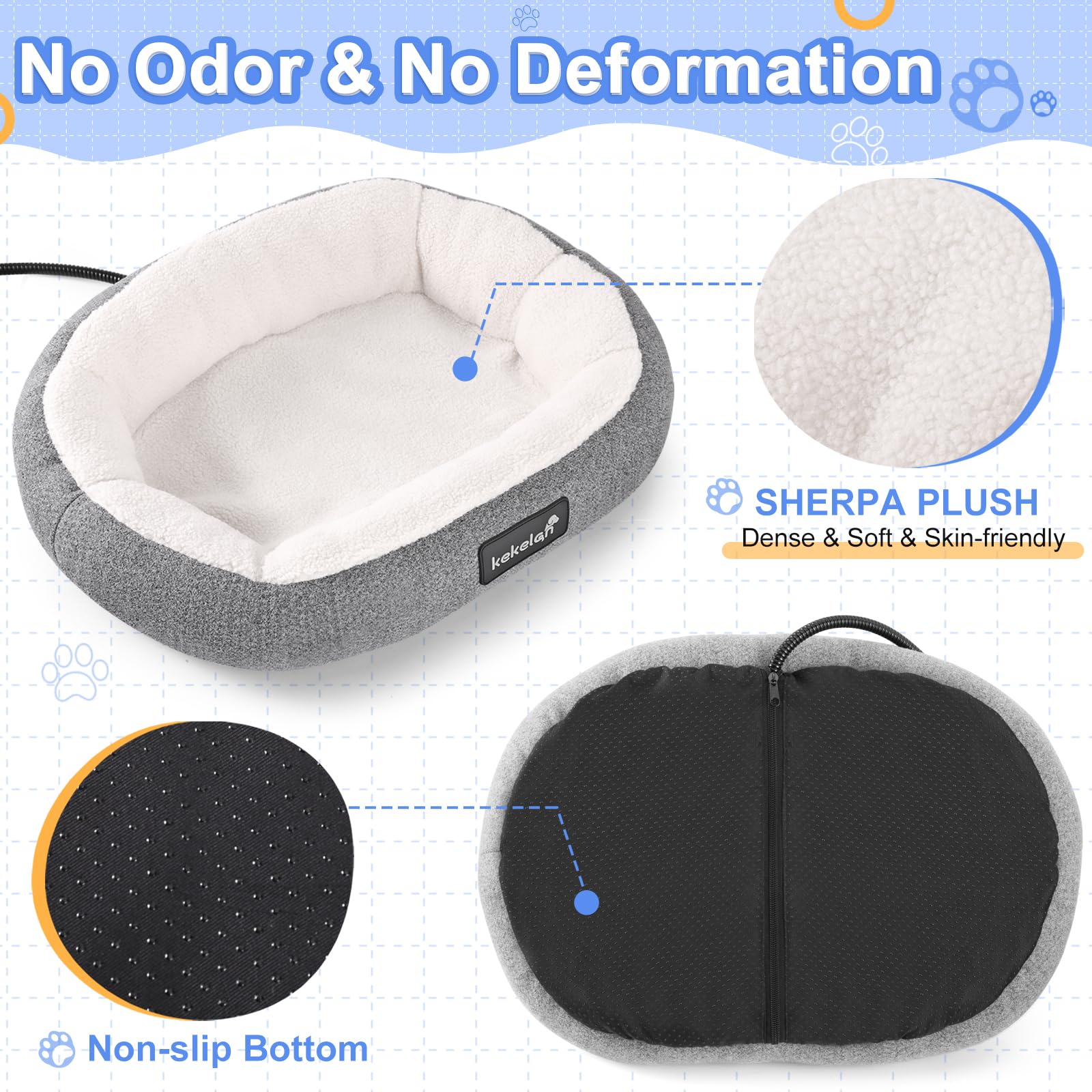 KEKELAN Indoor Heated Cat Bed memory foam cushion delivers plush support