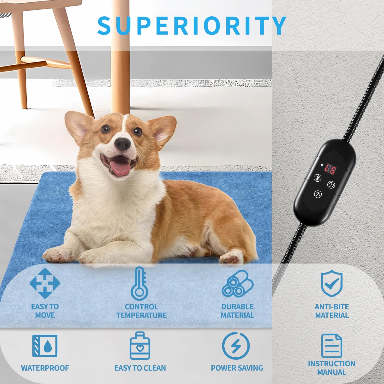 KEKELAN pet heating pad uses a chew-resistant cord to reduce bite risk.