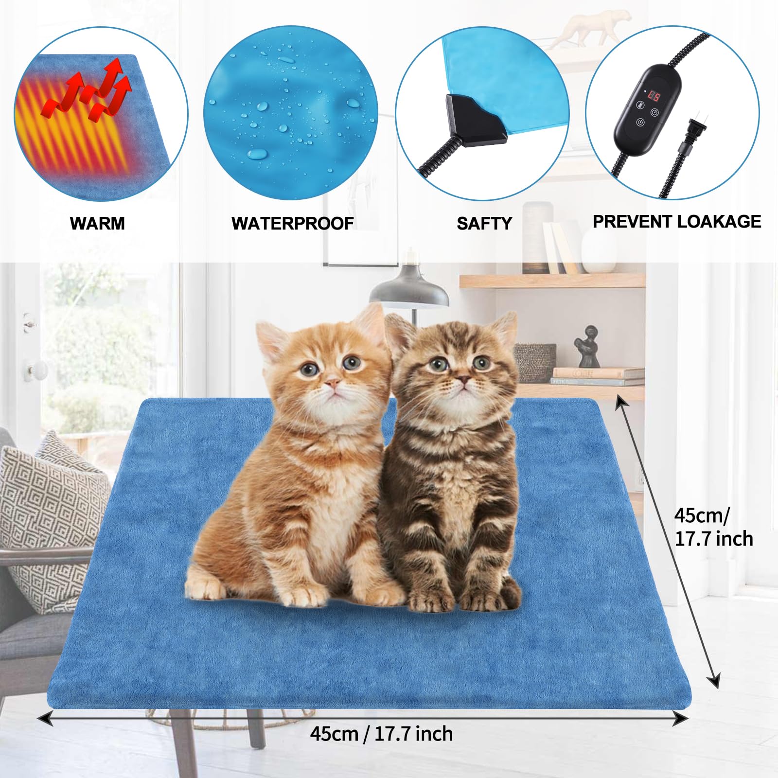 KEKELAN pet heating pad shows six temperature settings for customizable warmth.