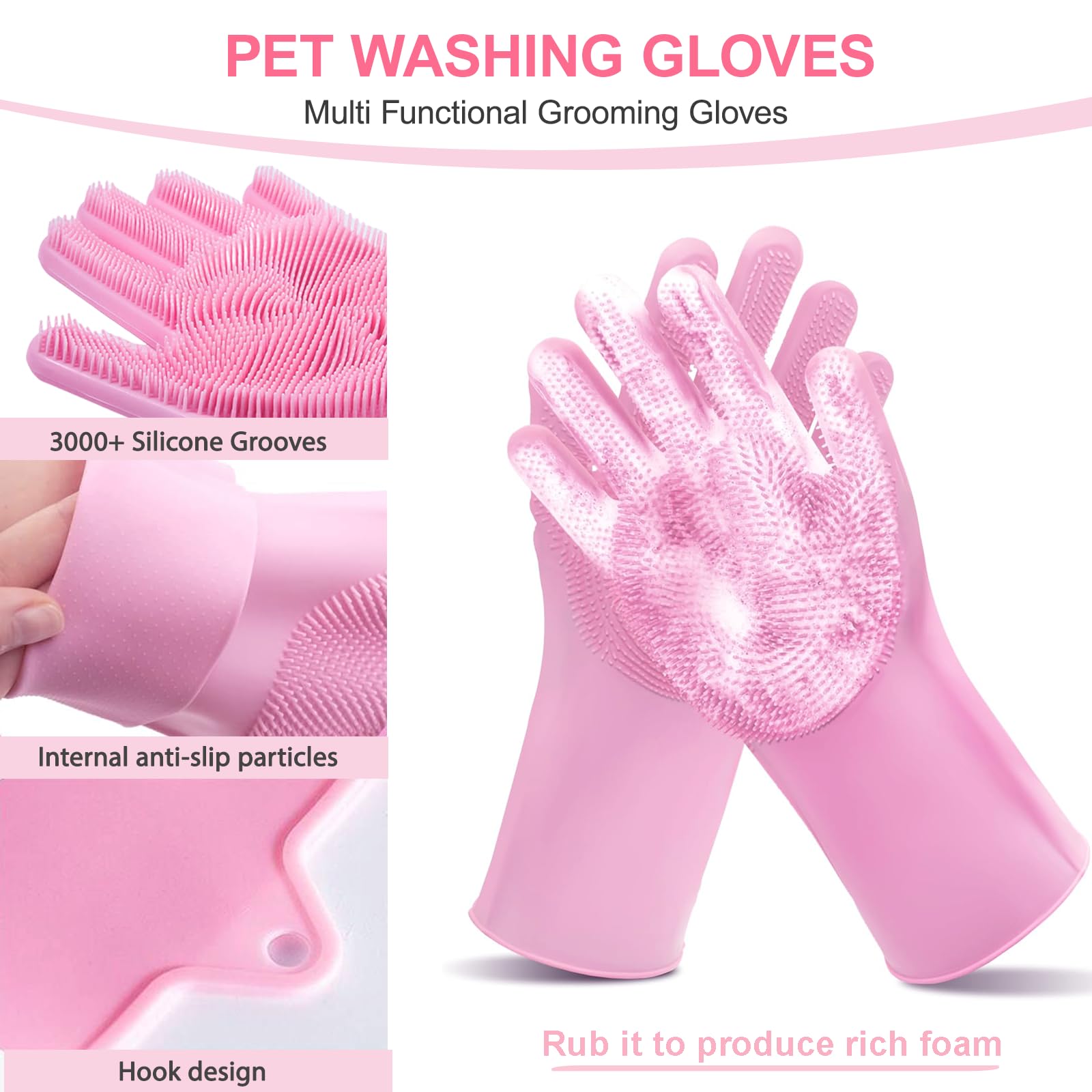 Kemodia adjustable-handle dog bath brush demonstrates comfortable grip during bath.