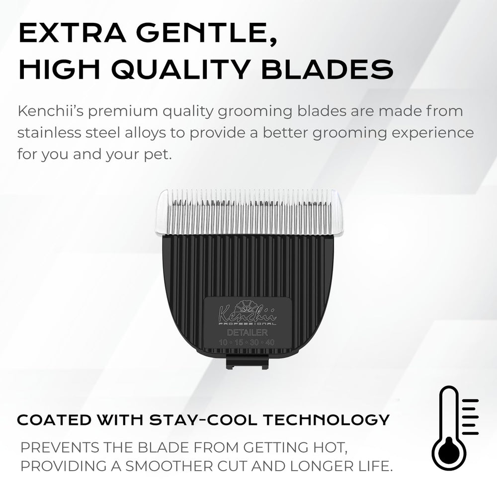 Kenchii blade stay-cool technology reduces heat during sessions.