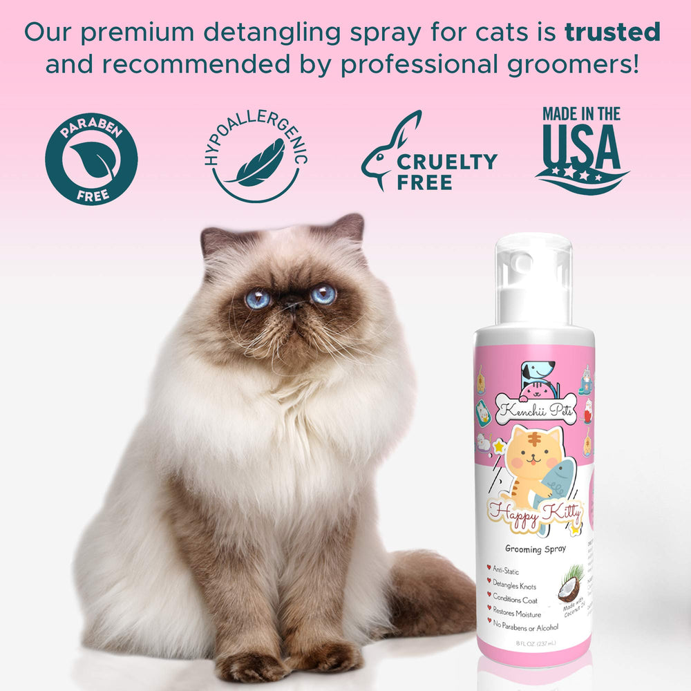 Kenchii easy-grooming-spray-pre-groom bottle promotes smoother coats.