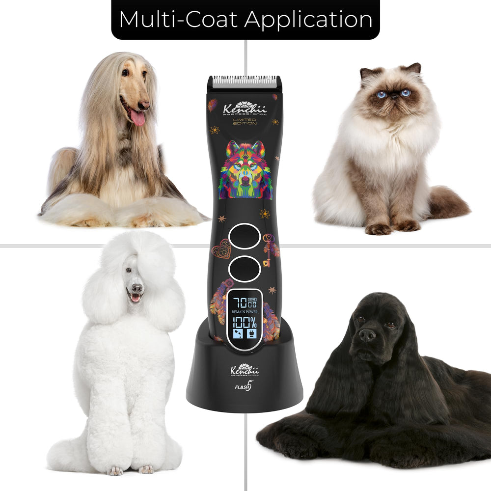 Kenchii Flash 5 Wolf Edition cordless use during a pet grooming session