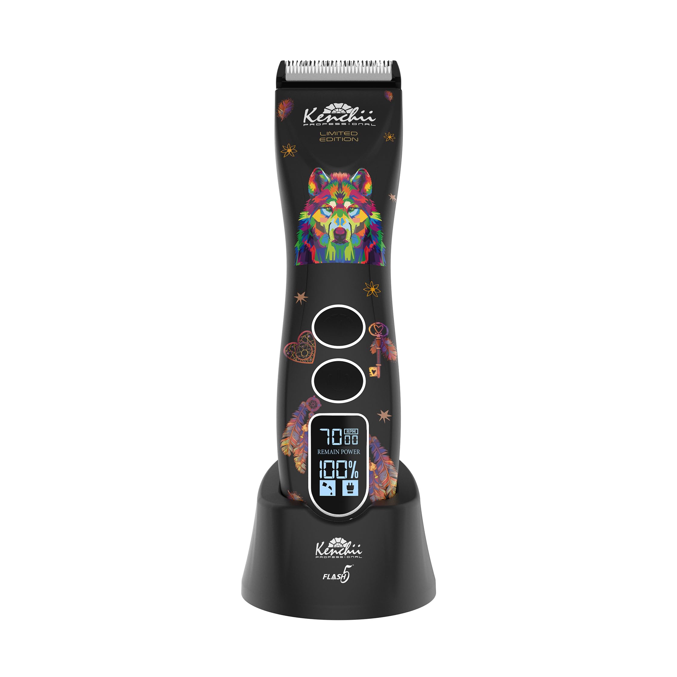 Kenchii Flash 5 Wolf Edition front view clipper for precise pet trims