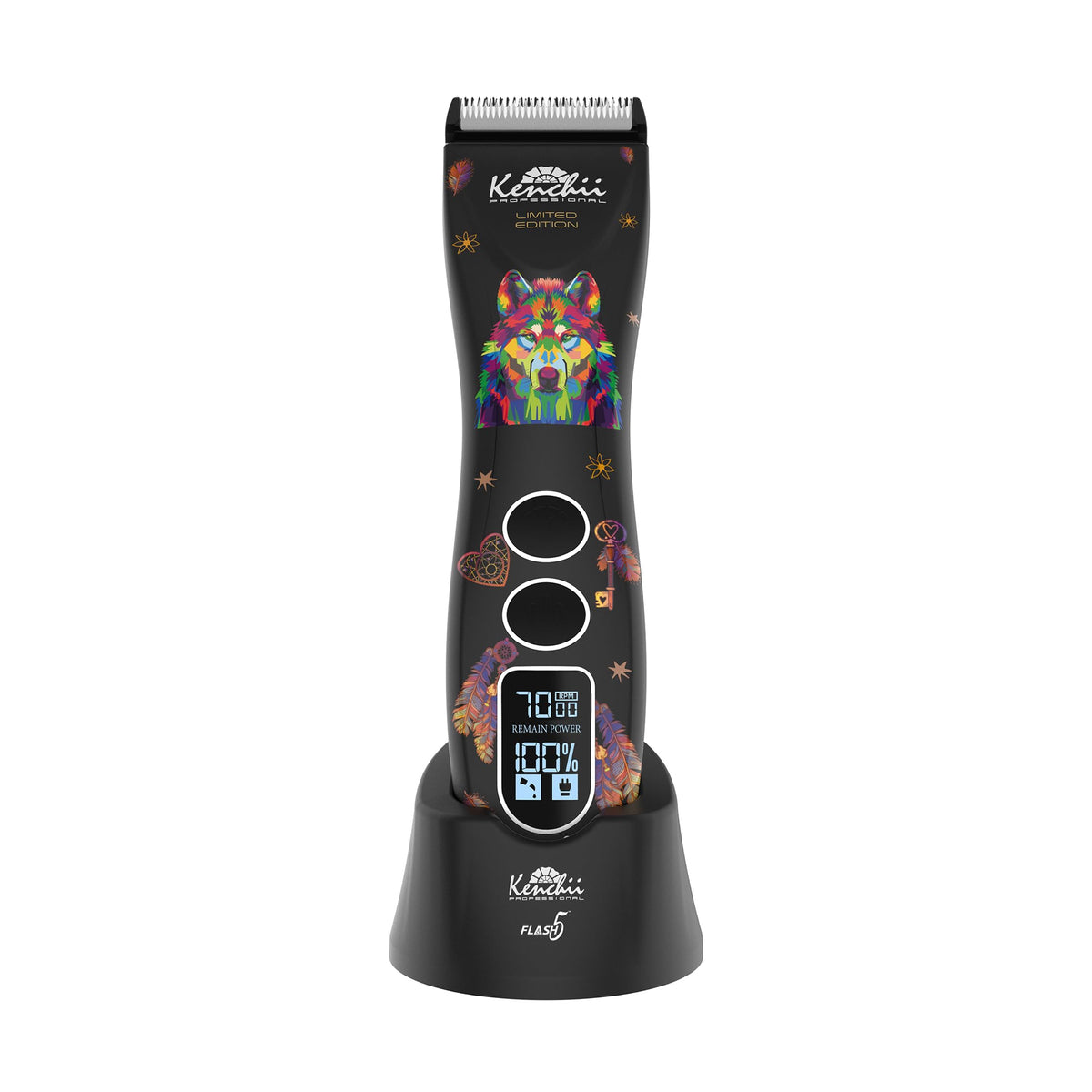 Kenchii Flash 5 Wolf Edition front view clipper for precise pet trims