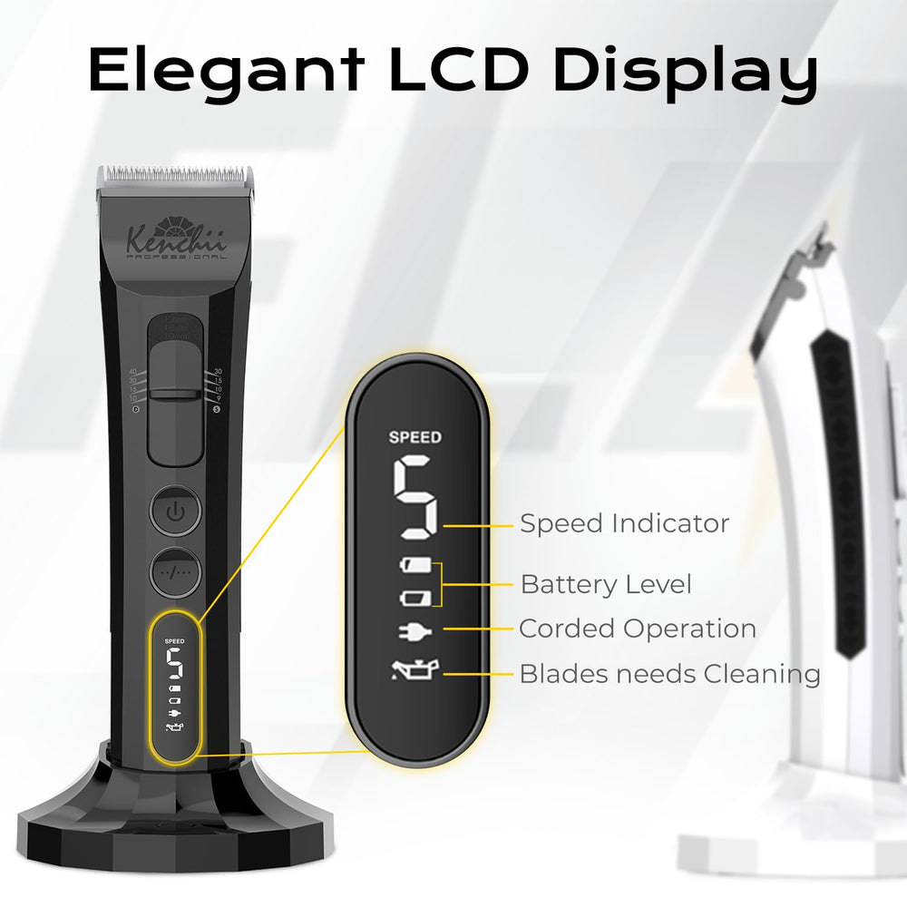 Kenchii Flash Dog Clippers included combs, oil, brush, and charging base