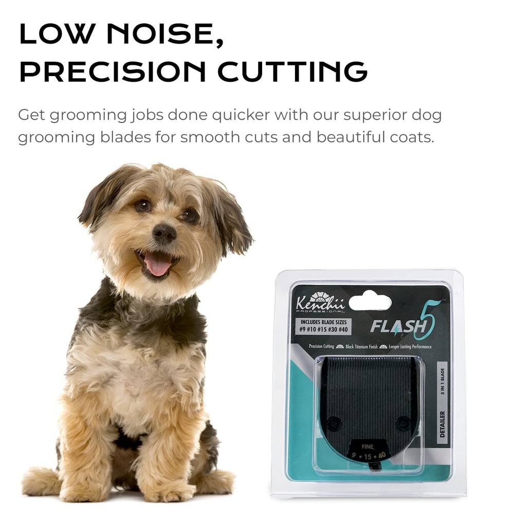 Kenchii Flash 5 in-use grooming scene emphasizes efficient at-home trimming.