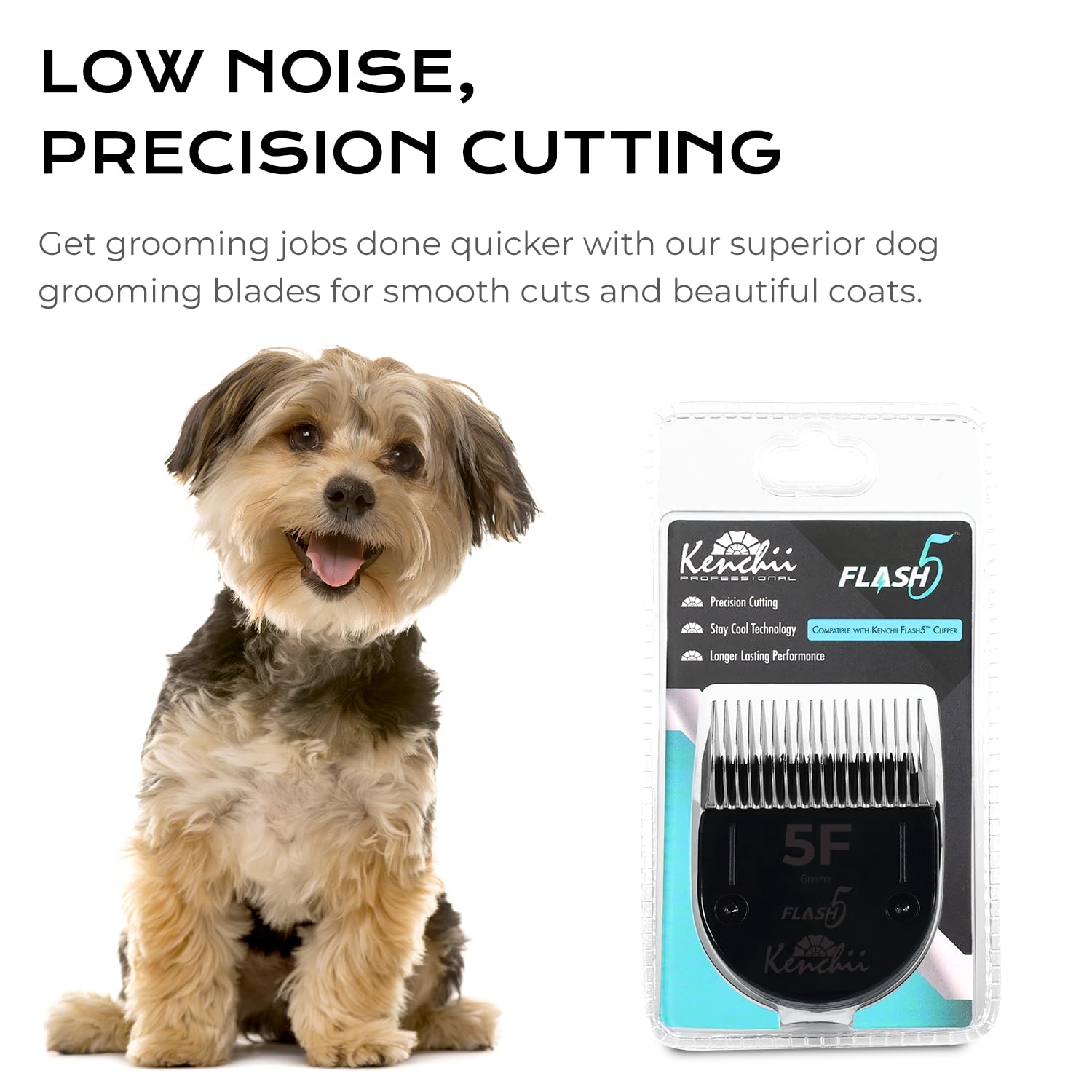 Kenchii Flash 5 close-up implies smooth trimming and confident pet handling.