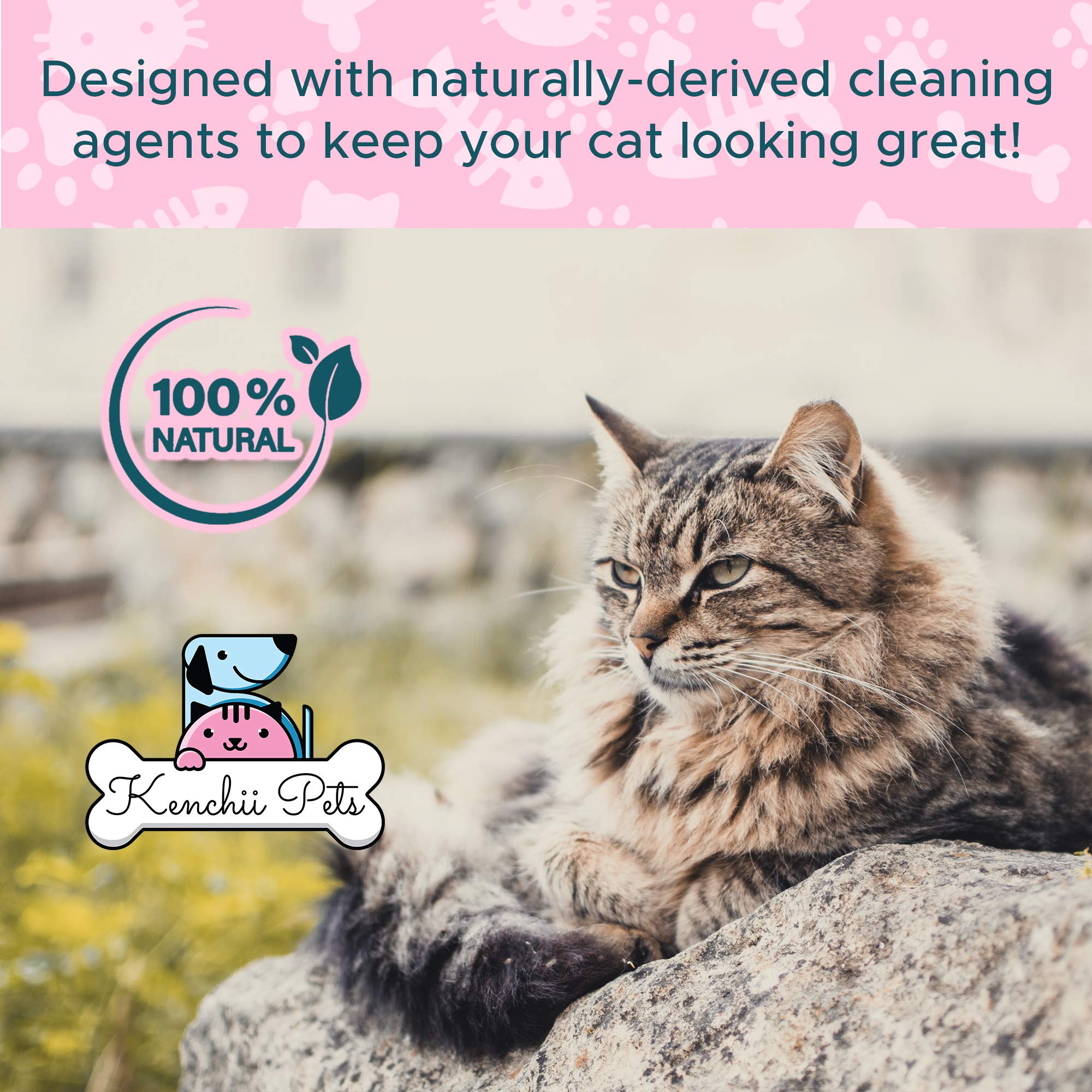 Kenchii natural-paraben-free grooming spray bottle highlights gentle conditioning for sensitive coats.