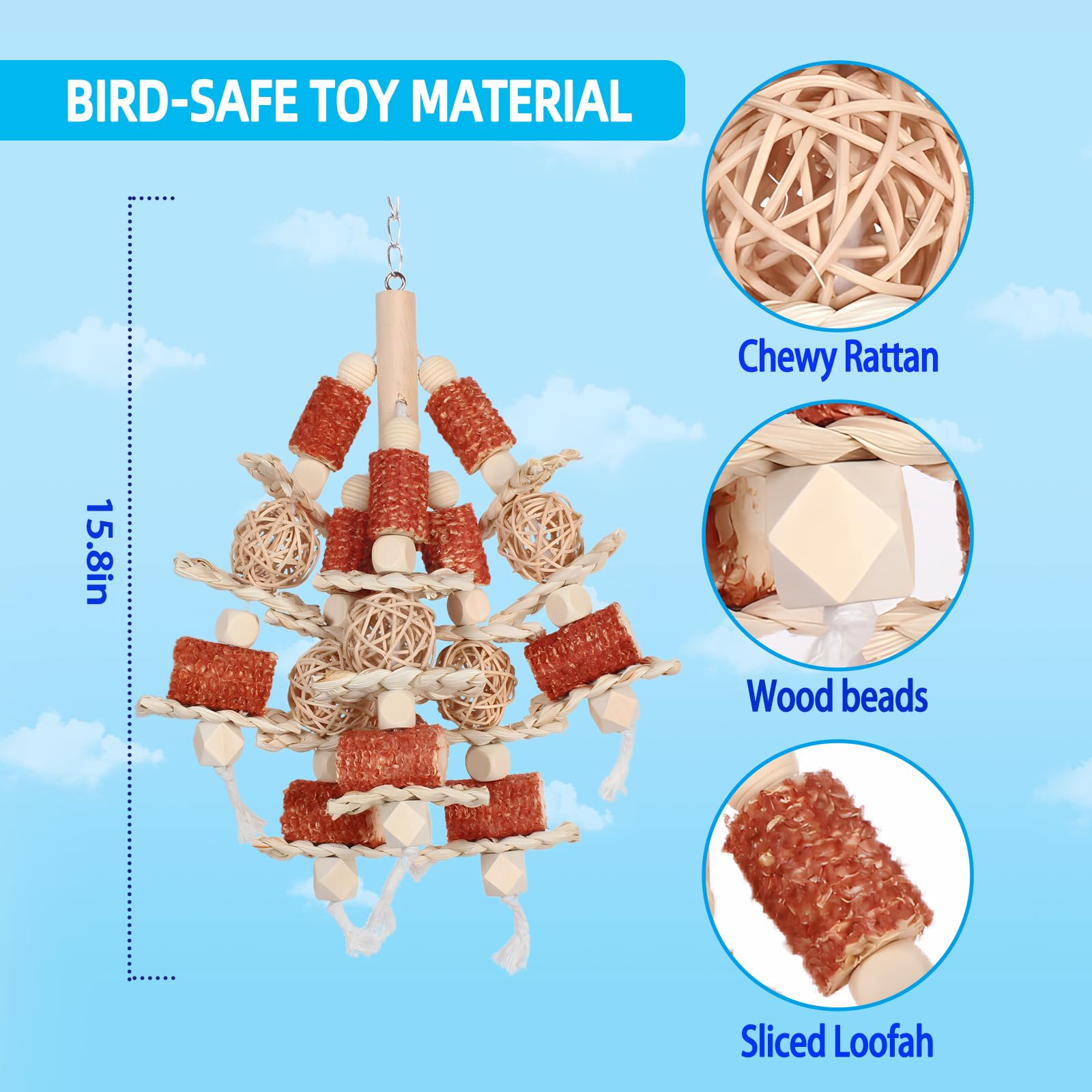 Kencunay macaw-sized toy designed for larger birds to stretch and explore