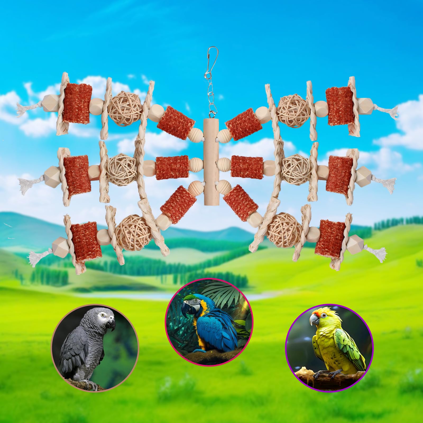 Kencunay natural wood sticks toy provides safe chewing and beak activity for birds