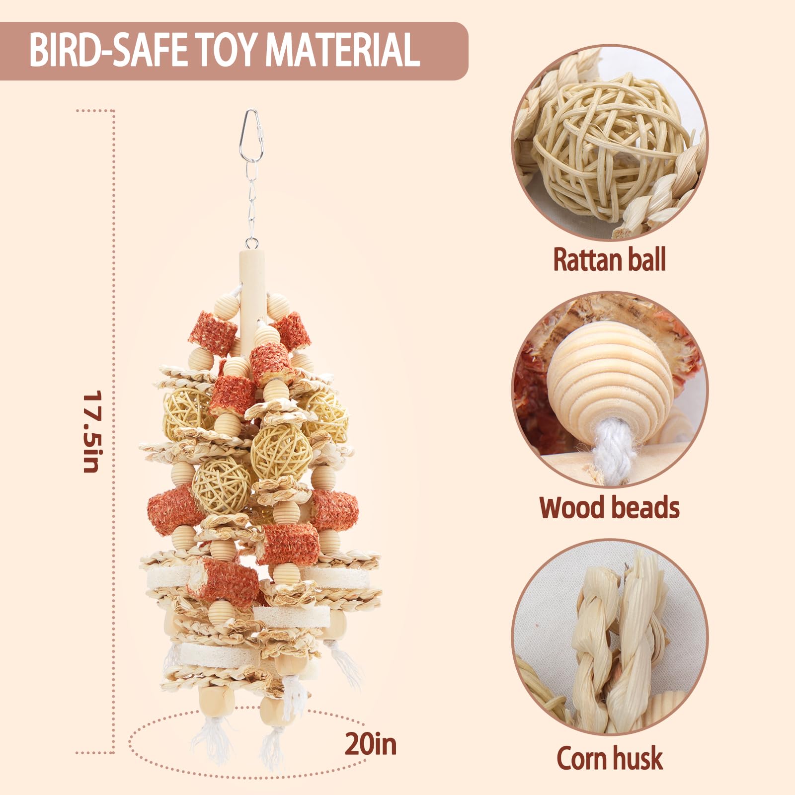 kencunay in-cage-display shows a long-lasting chew toy ready to entertain parrots.