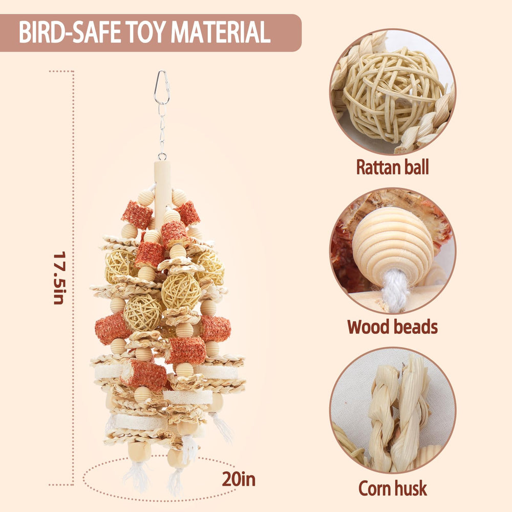 kencunay in-cage-display shows a long-lasting chew toy ready to entertain parrots.