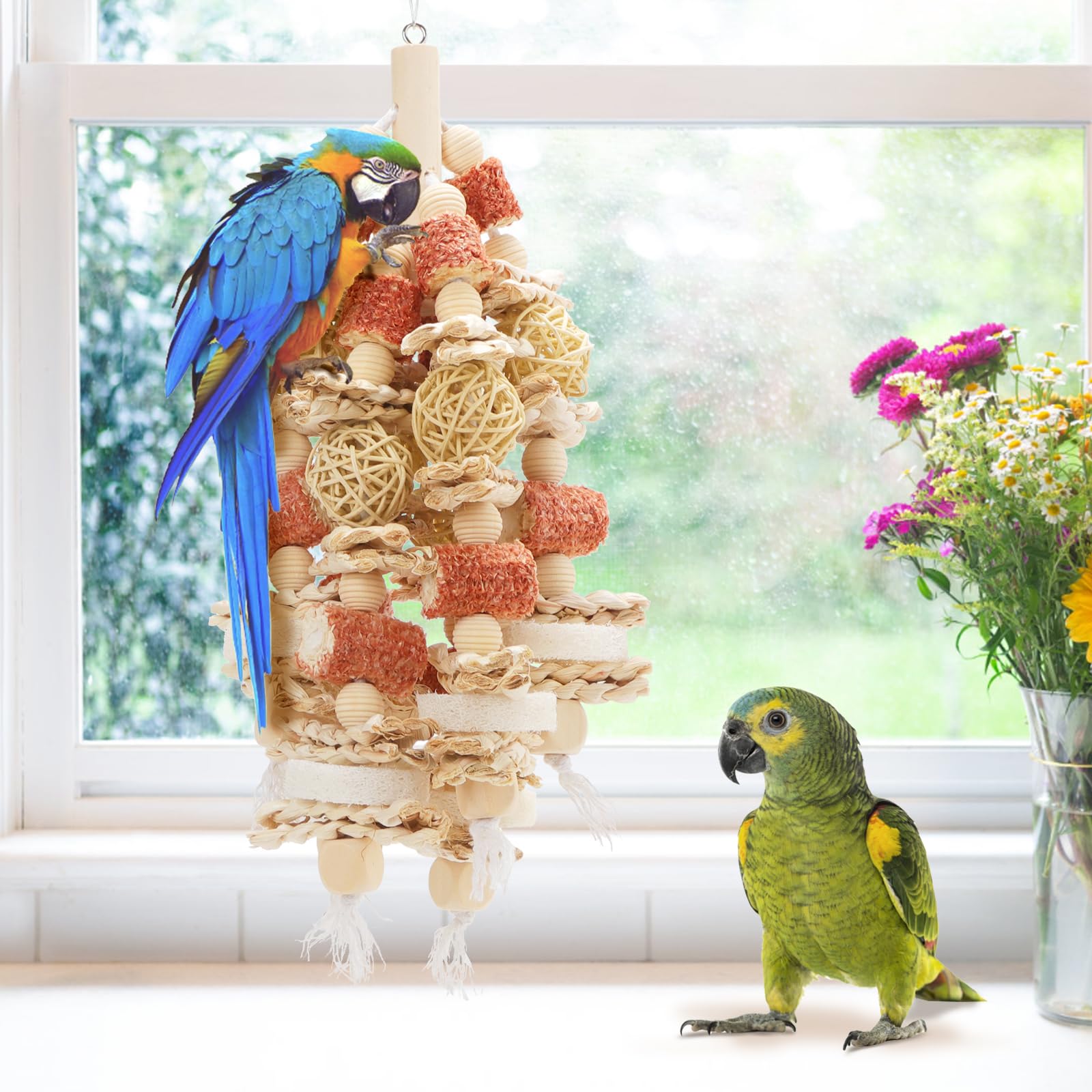 kencunay natural-corn-cob-loofah-toy shows natural materials for engaging beaks and minds.