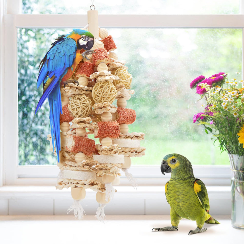 kencunay natural-corn-cob-loofah-toy shows natural materials for engaging beaks and minds.