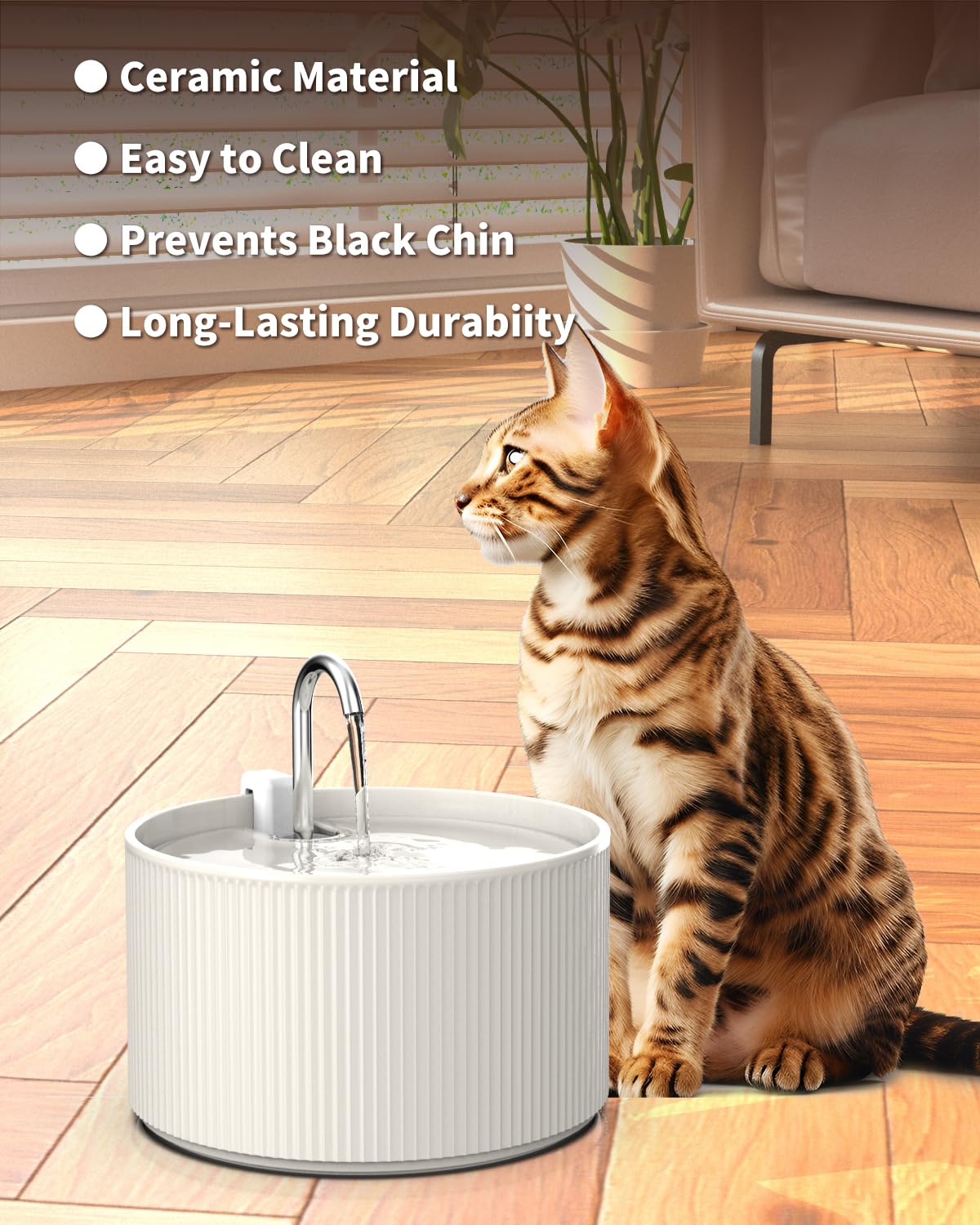 Kenepet ceramic fountain quiet pump keeps home peaceful during hydration time.