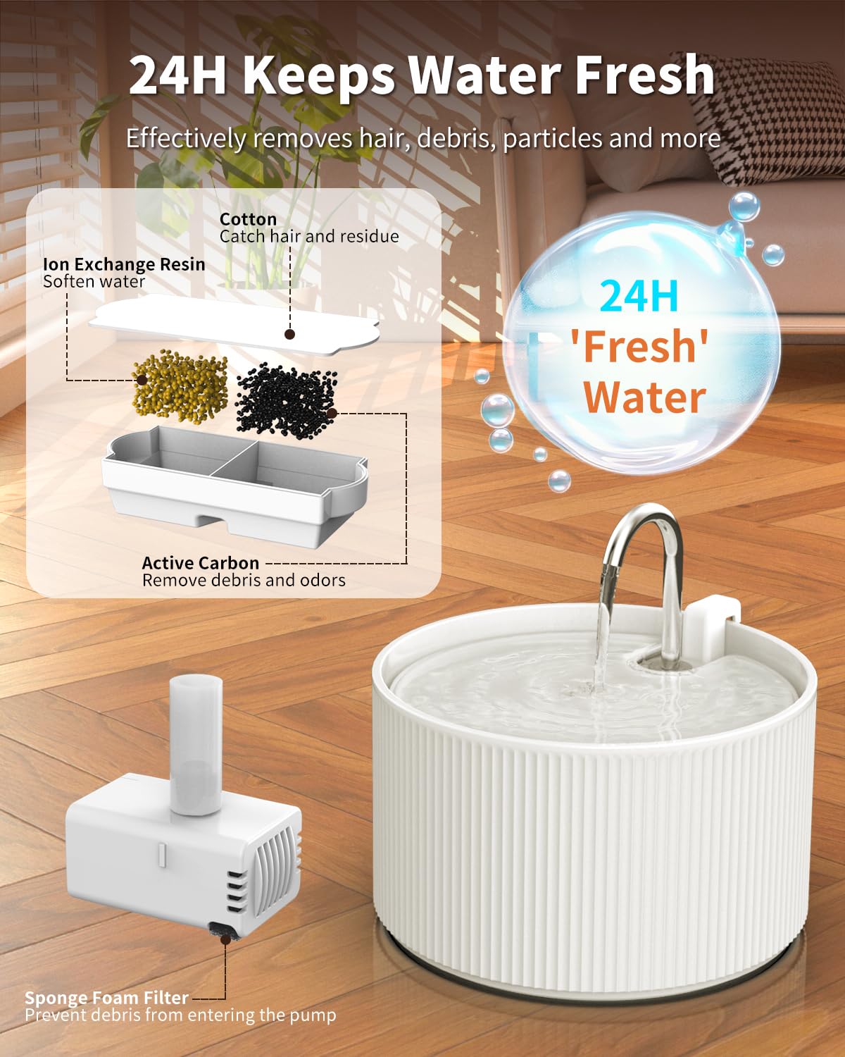 Kenepet ceramic fountain round design eases cleaning and setup.