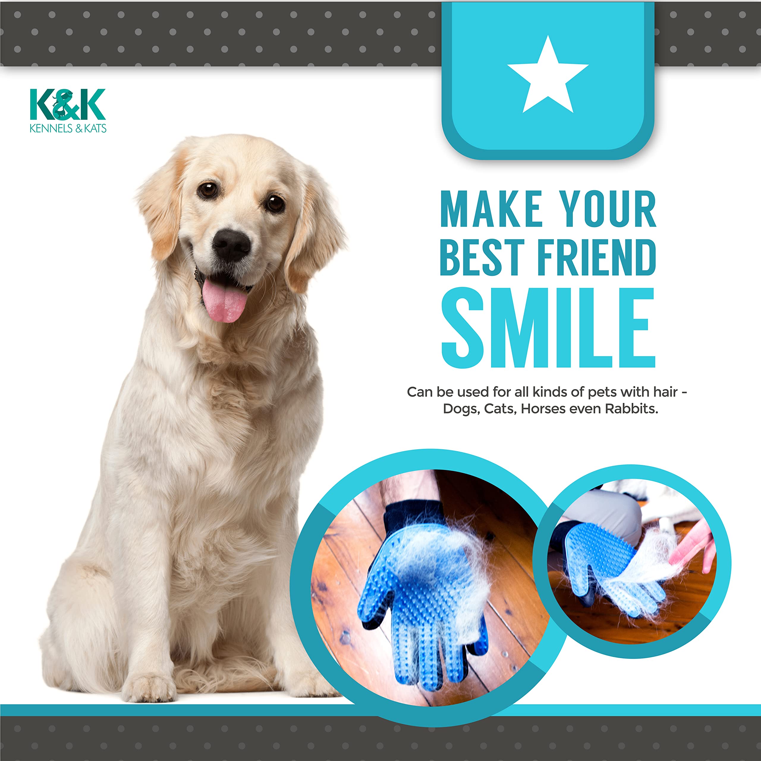 KENNELS & KATS breathable mesh gloves offer comfortable fit during longer grooming sessions.