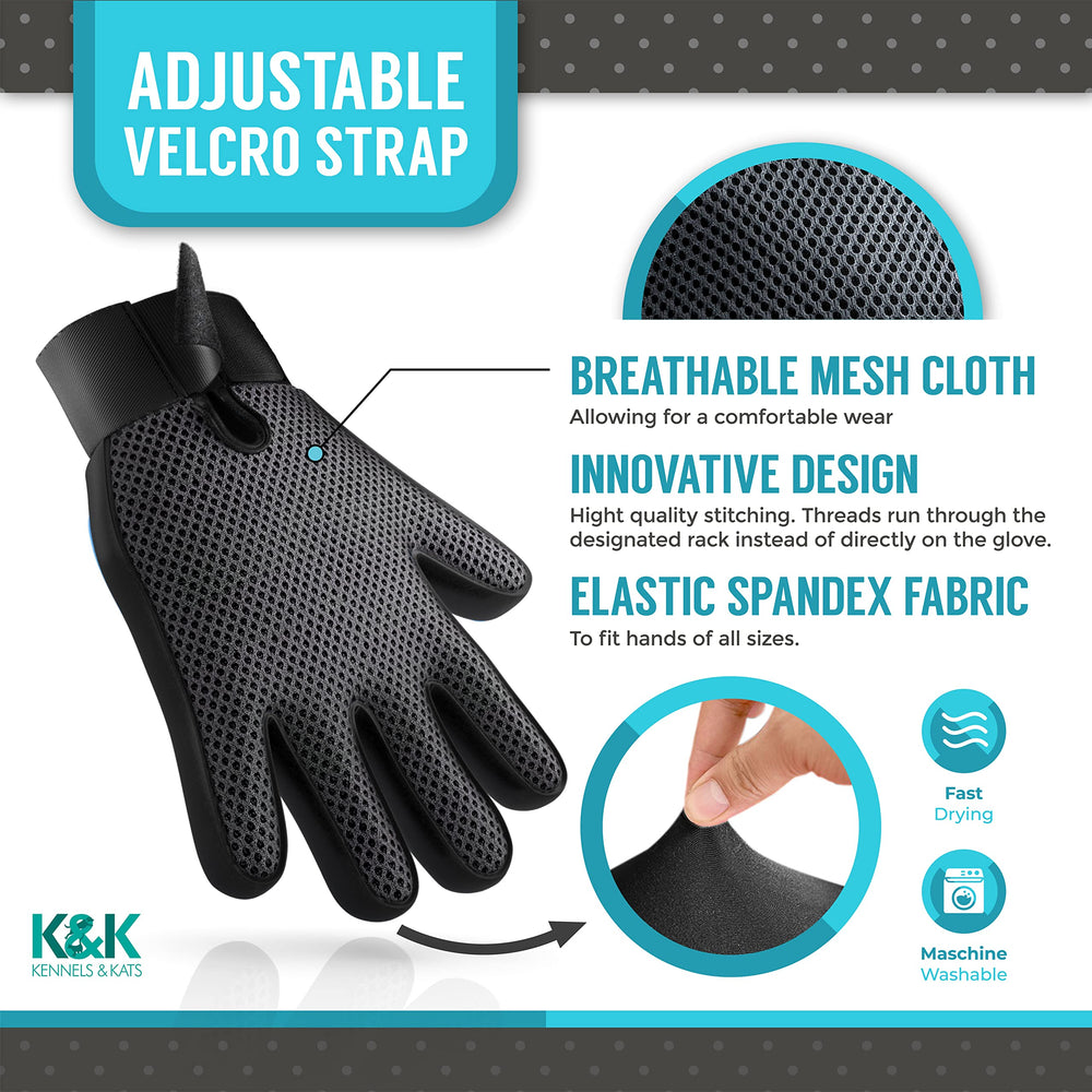 KENNELS & KATS silicone tips detangle coat and promote circulation during grooming session.