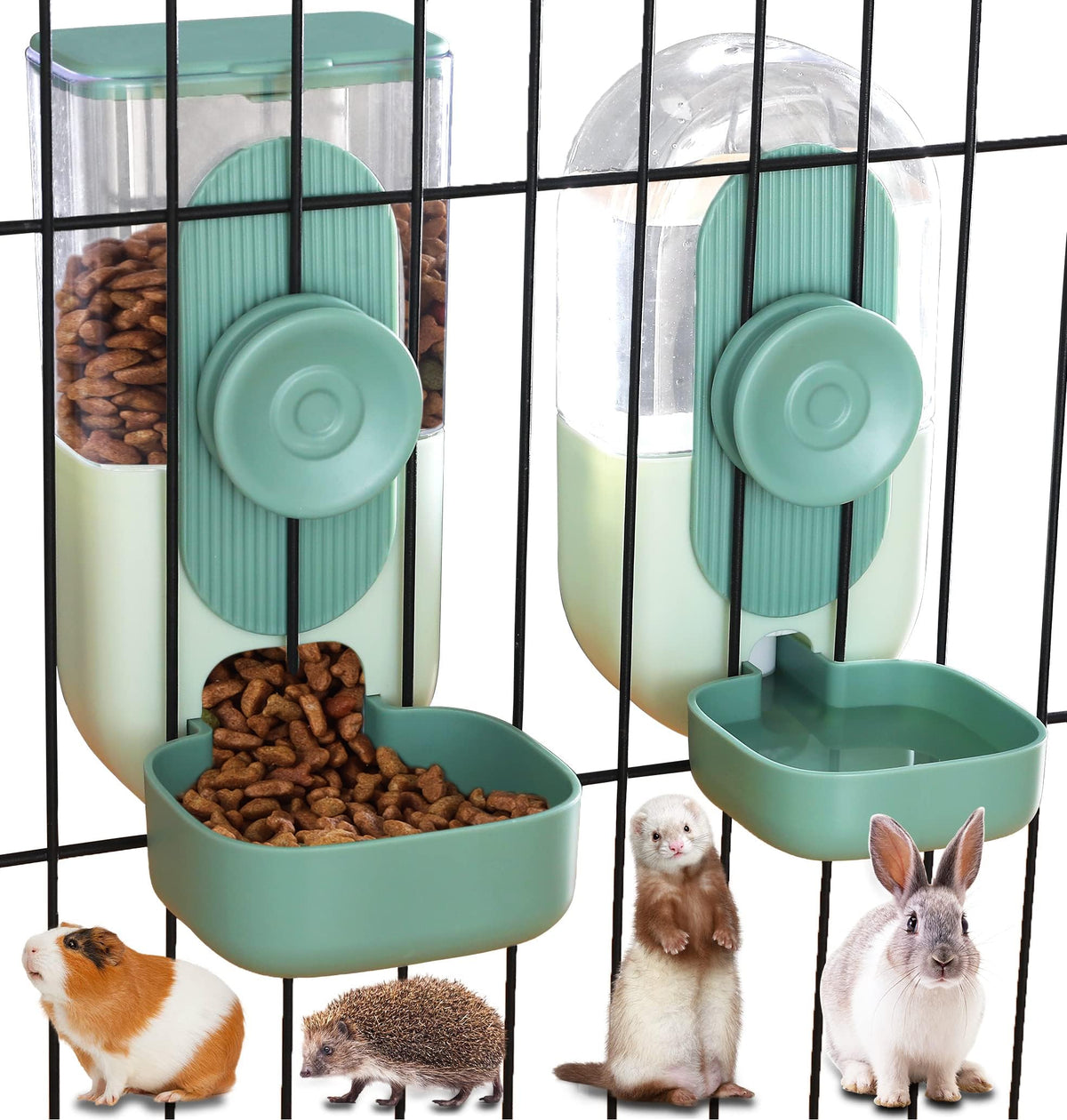 Kenond 35oz hanging feeder front view with dual bowls for small pets.