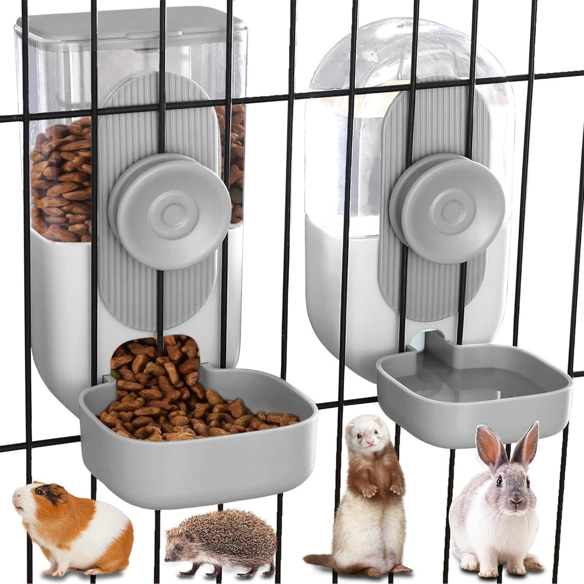 Kenond hanging automatic food water dispenser assembly shows easy cage mounting for pets