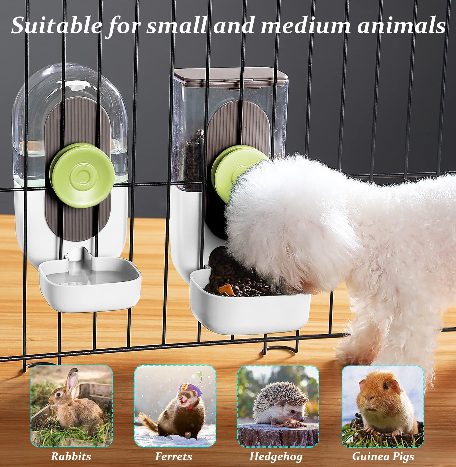 Kenond hanging automatic pet food dispenser side view for secure cage mounting