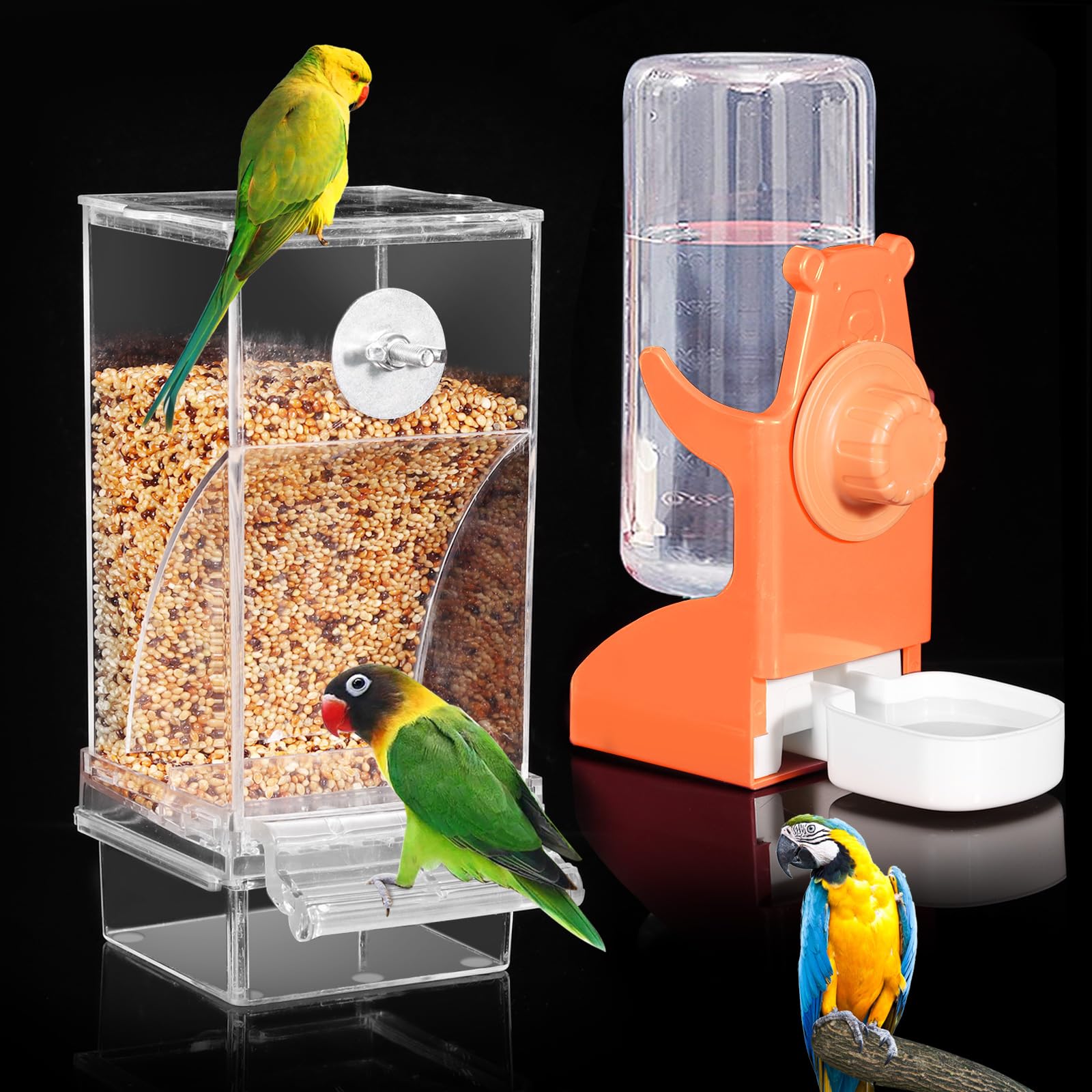 Kenond No Mess Feeder cage outside orange demonstrates tidy cage setup for easy refills.