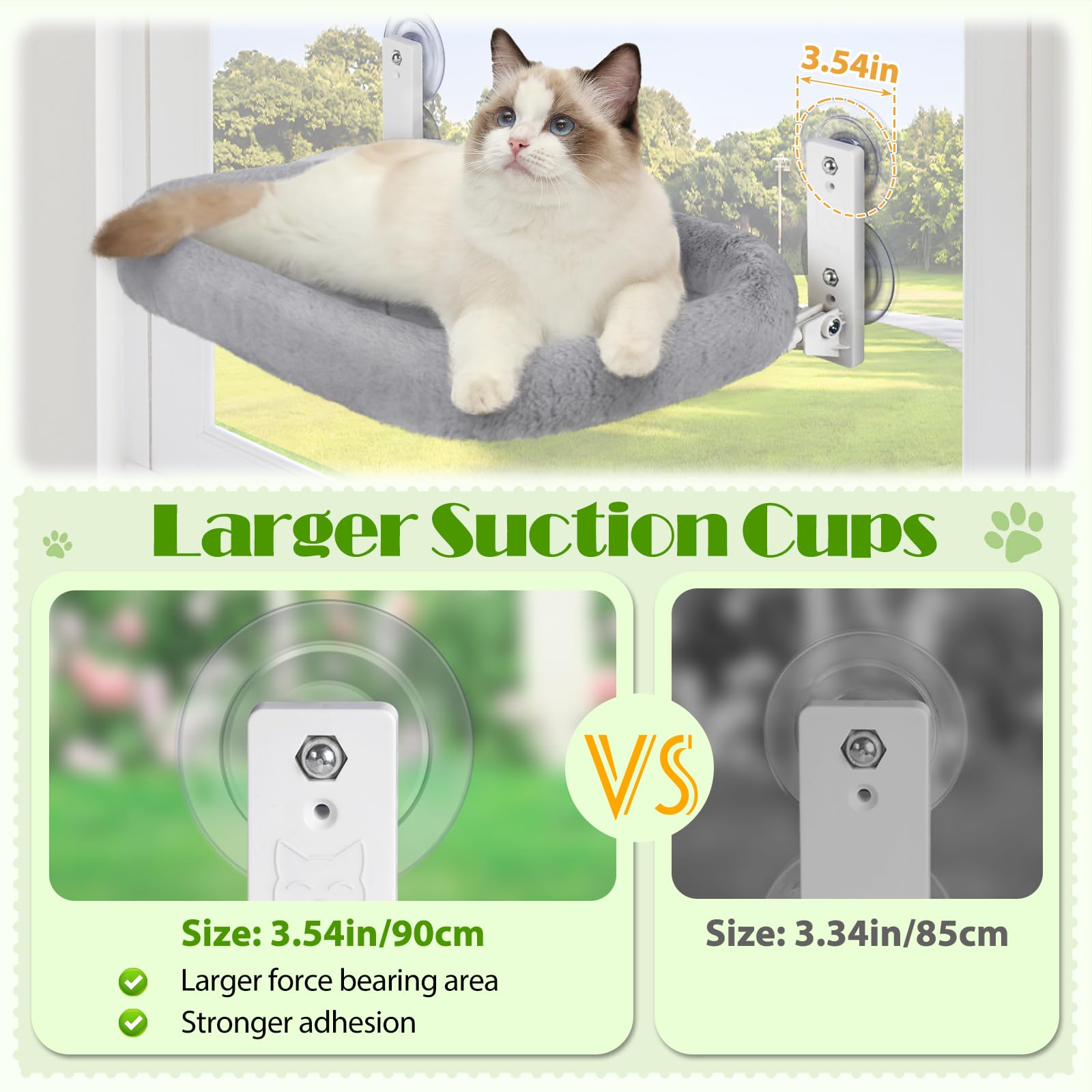 keny cat window perch with 3.54-inch suction cups for strong mounting