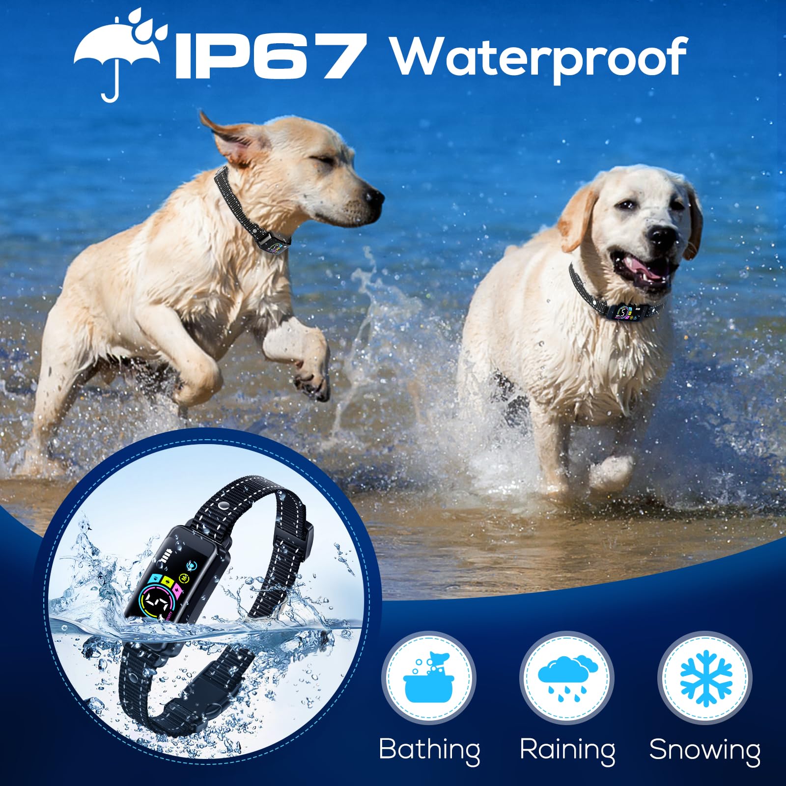 Keoge Bark Collar IP67 waterproof for rain, mud, and snow.