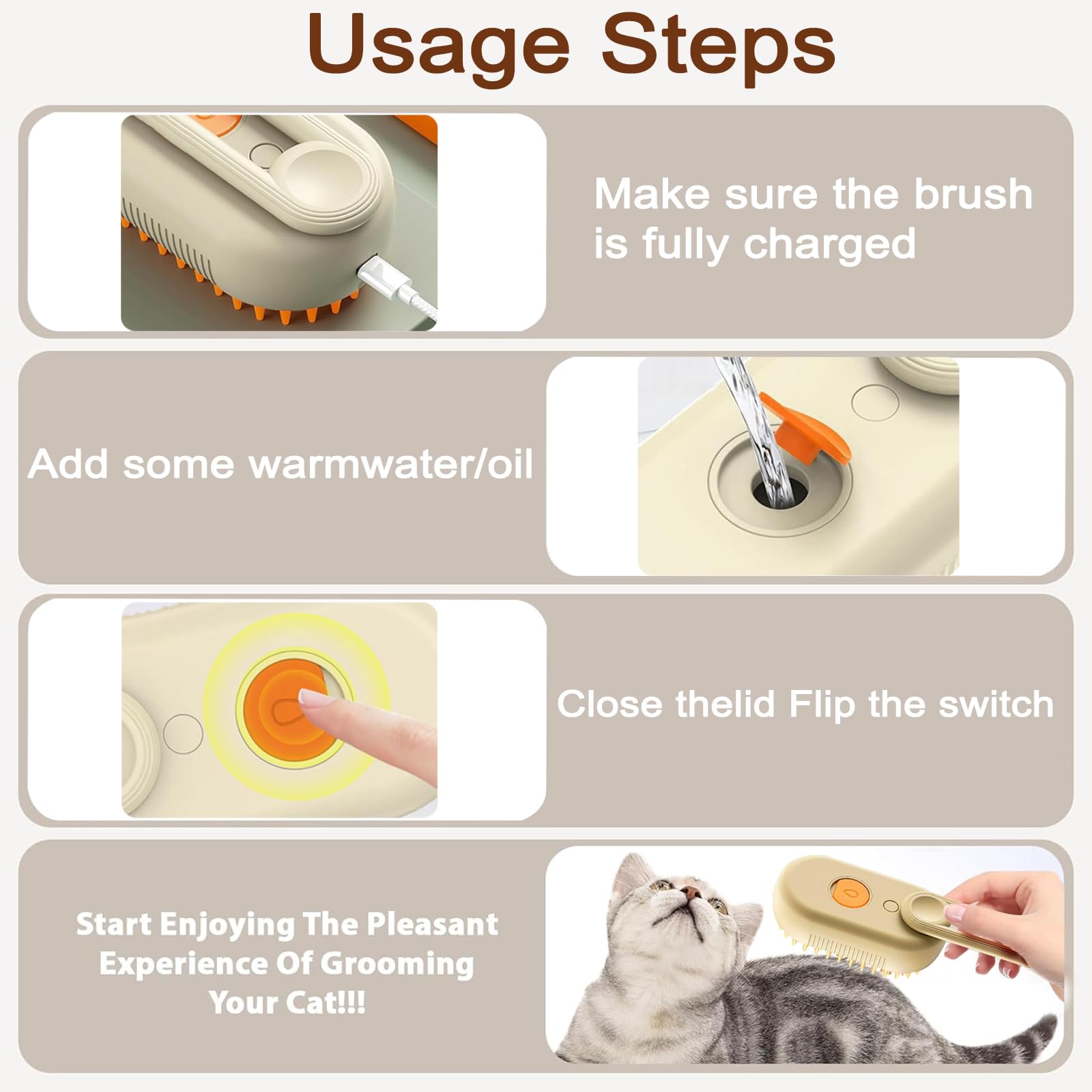 Keoshiga Cat Steam Brush 360° rotating handle supports comfortable grooming