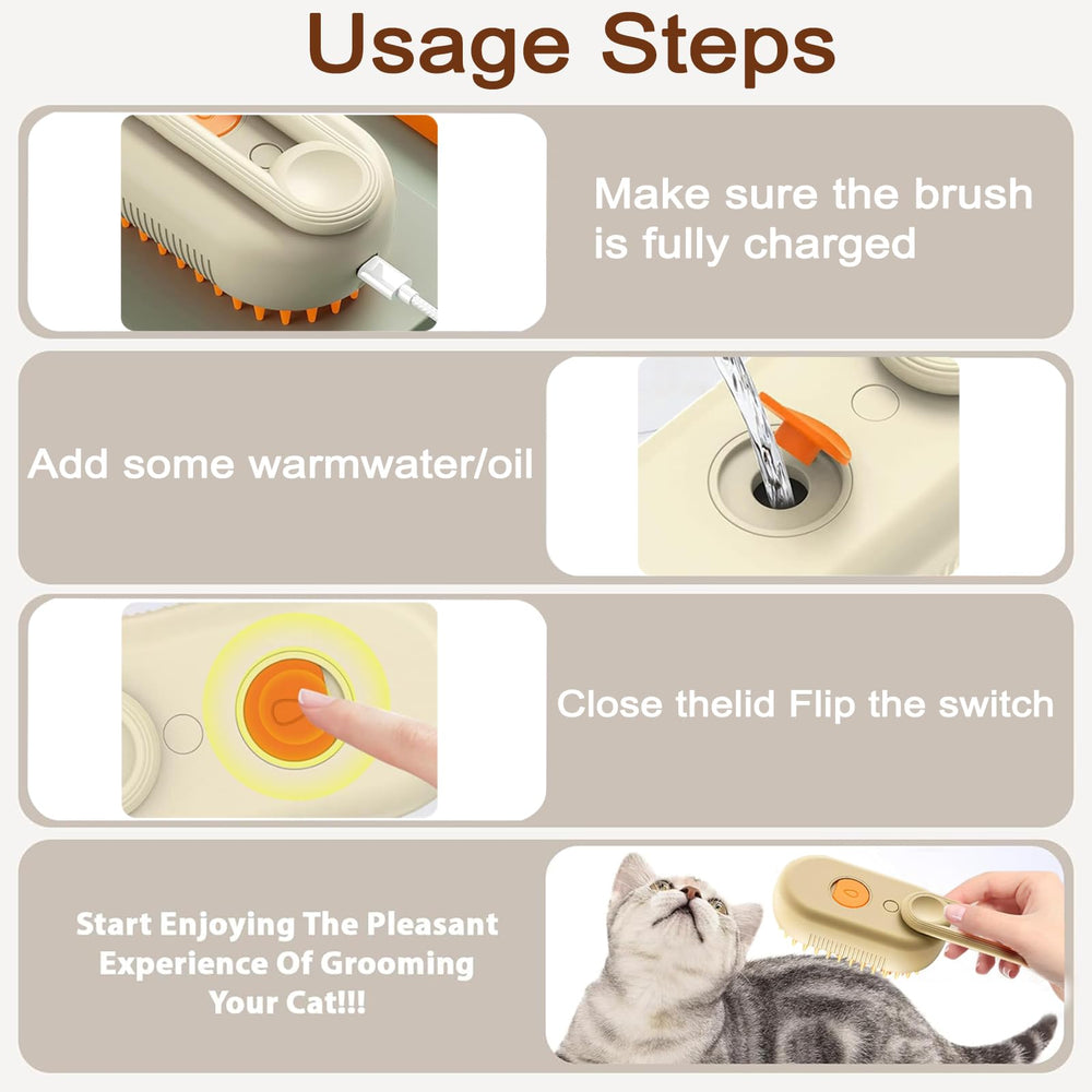 Keoshiga Cat Steam Brush 360° rotating handle supports comfortable grooming