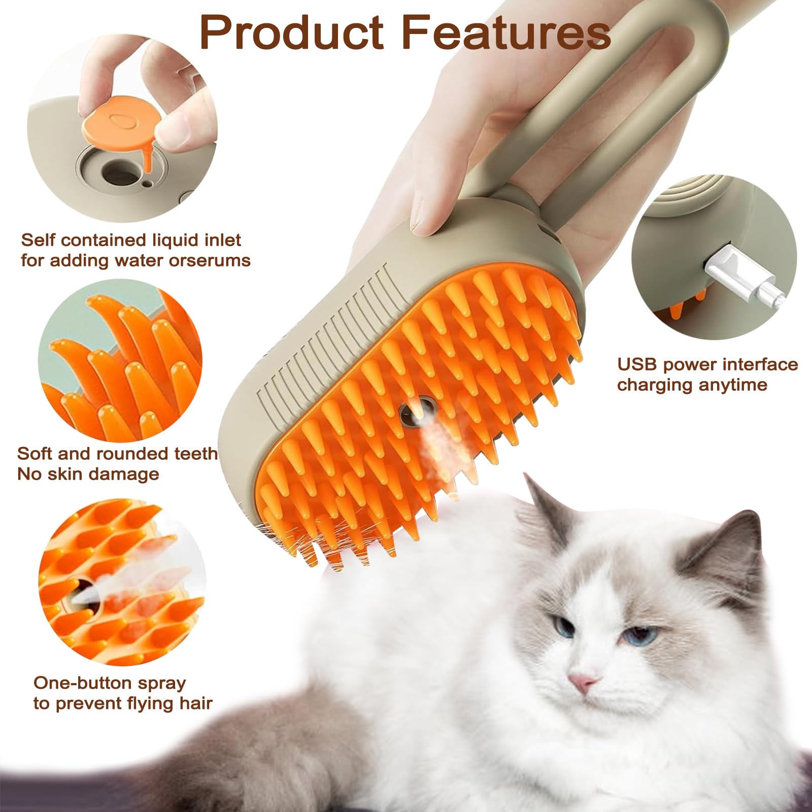 Keoshiga Cat Steam Brush silicone teeth capture loose fur for gentle brushing