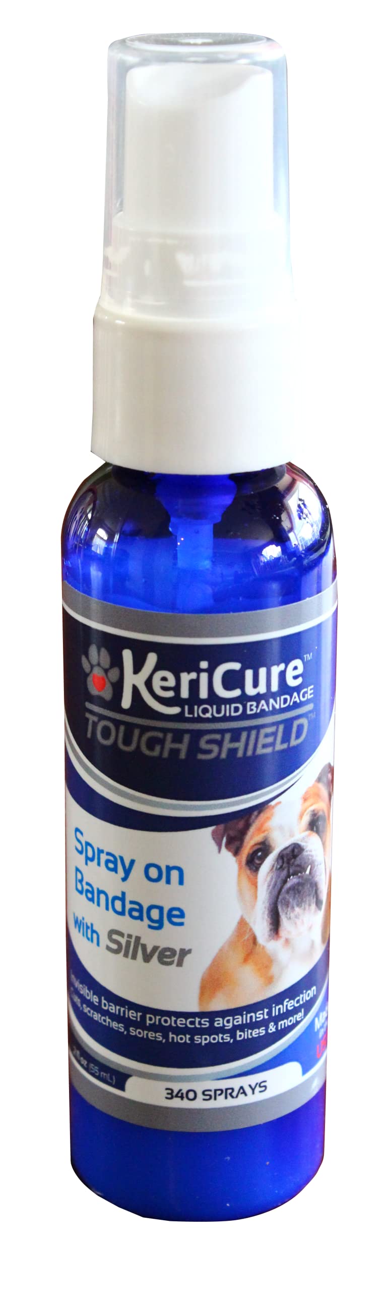 KeriCure Tough Shield bottle demonstrates easy spray-on wound care for pets