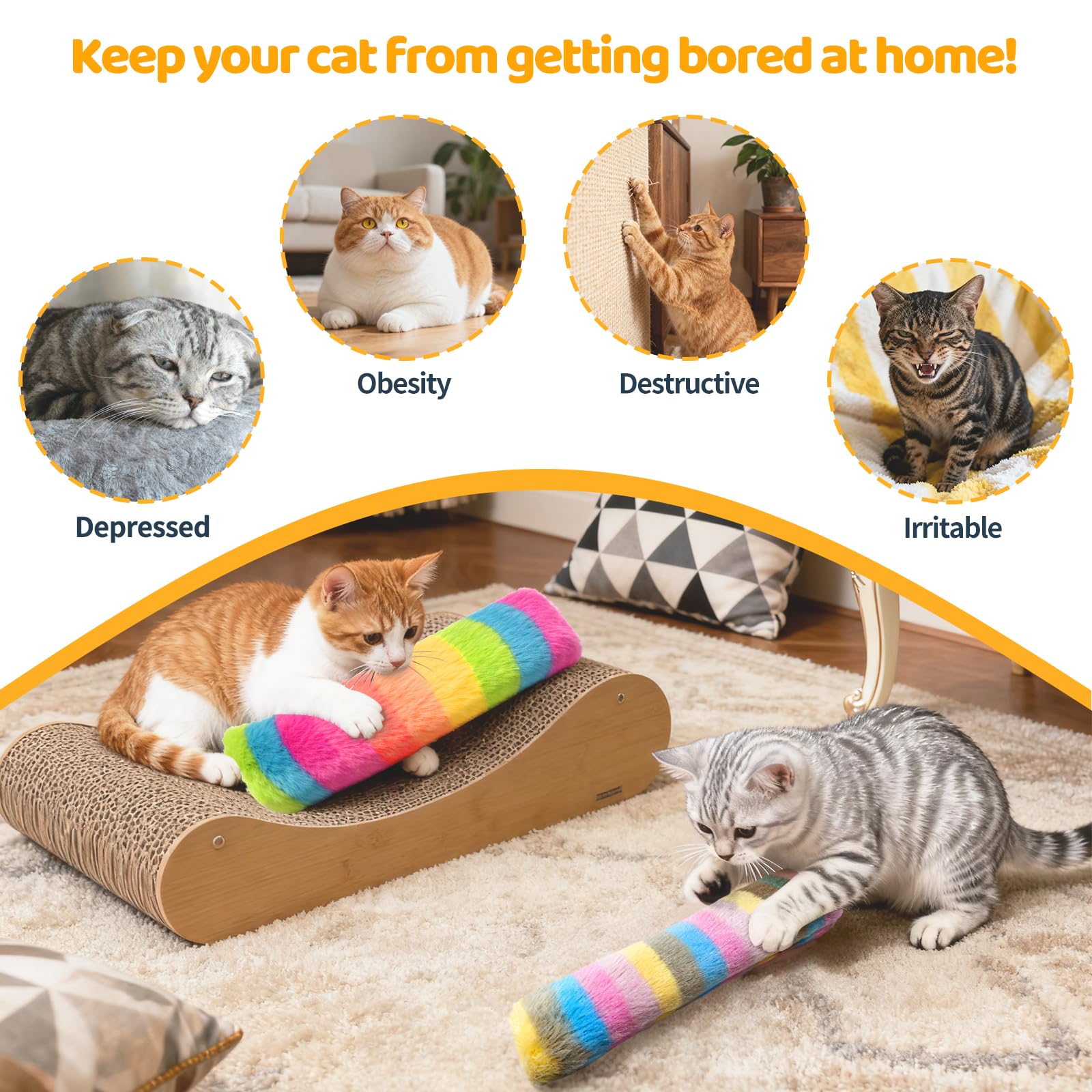 Kerros Cat Toys Pillows Interactive-play set arranged in room to spark activity.