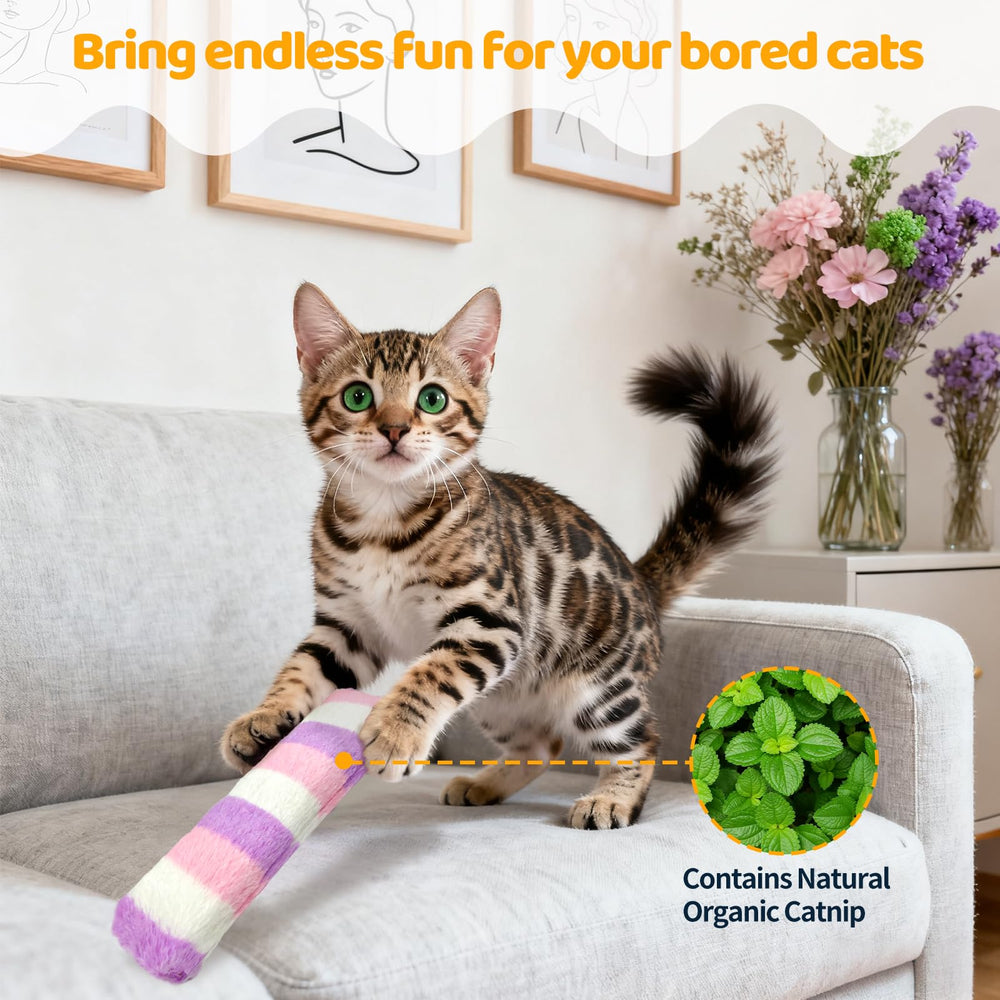 Kerros Cat Toys Pillows Rainbow-striped design adds visual appeal during chase.