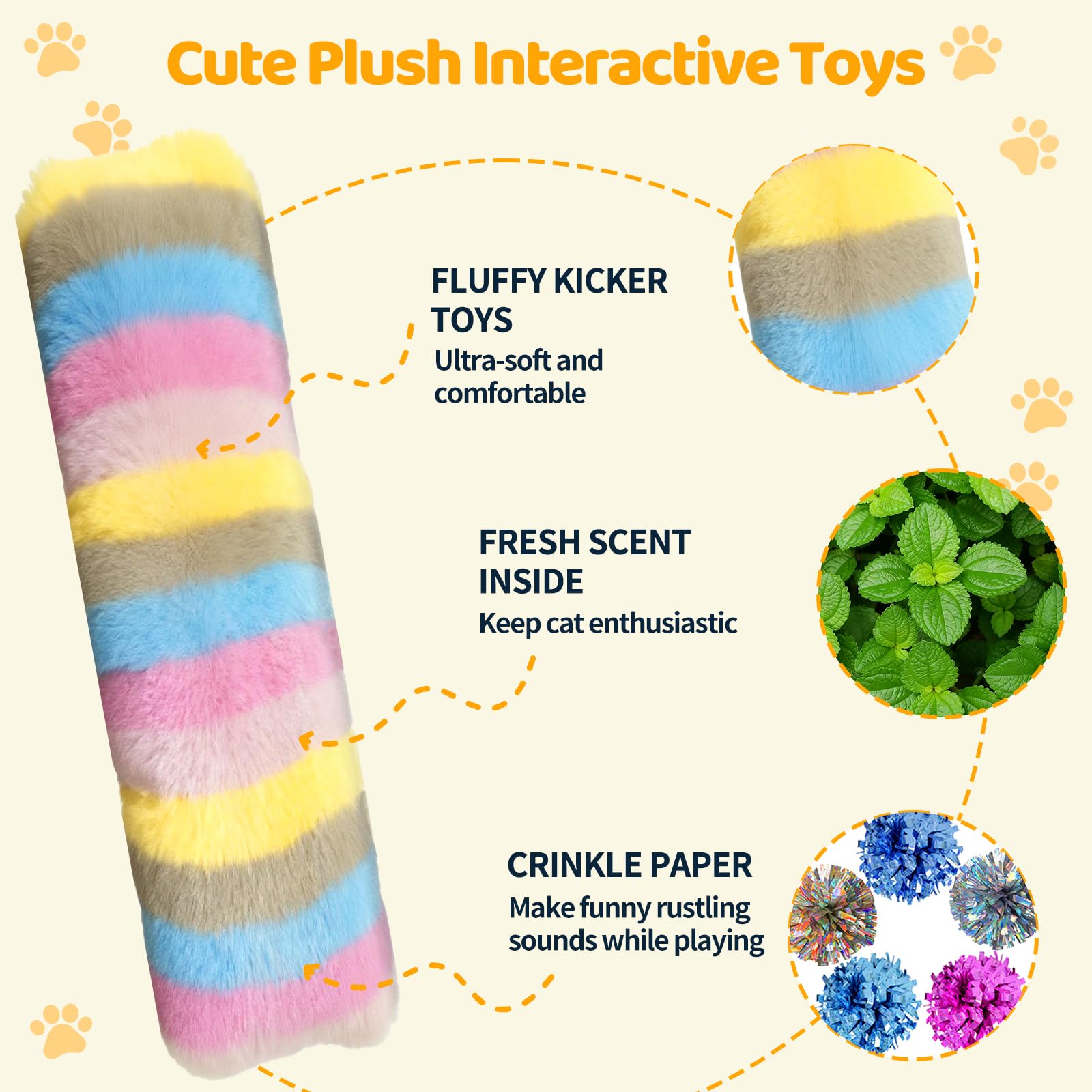 Kerros Cat Toys Pillows Soft plush-material close-up for comforting cuddle after play.