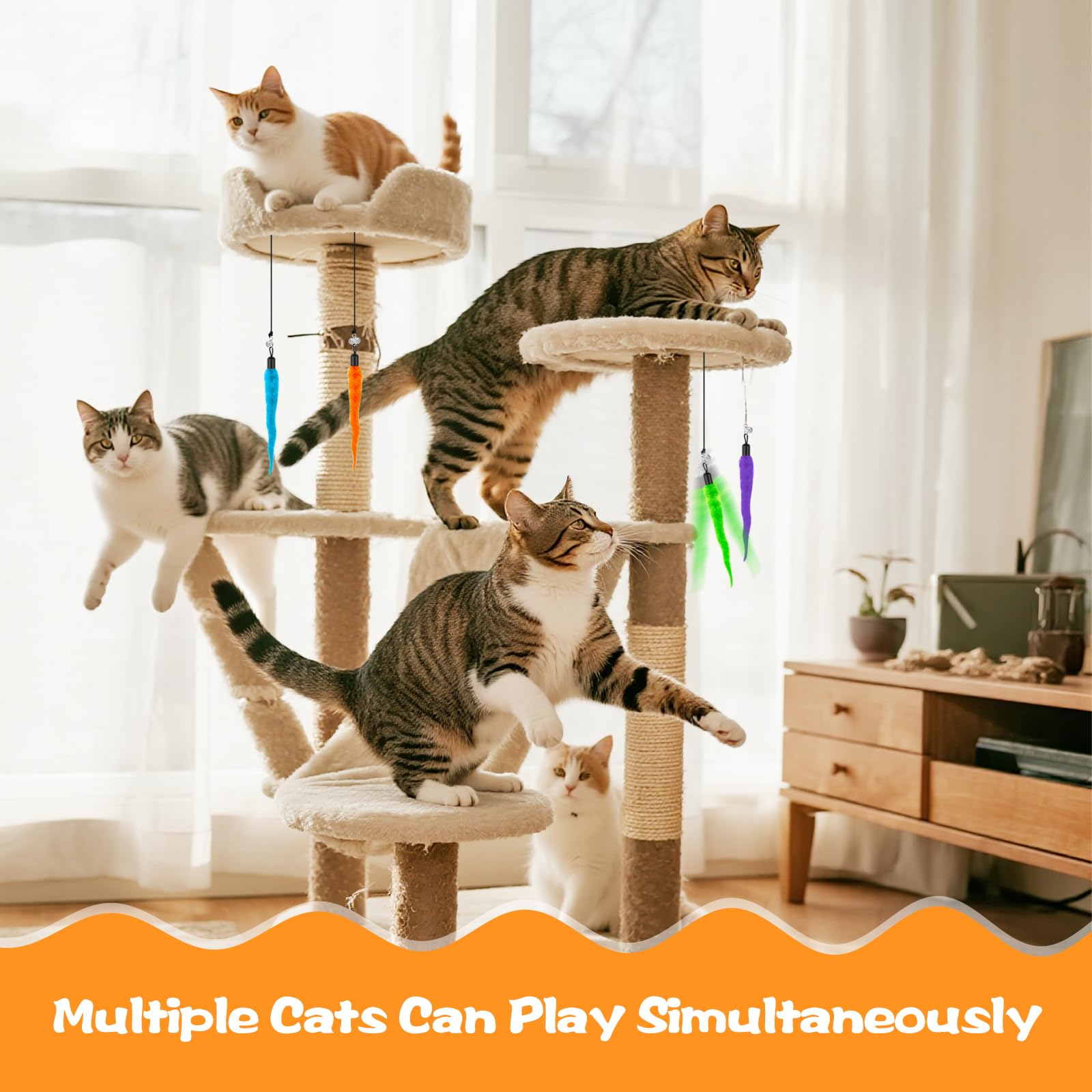 Kerros Cat Worm Toy attached to door for versatile indoor fun